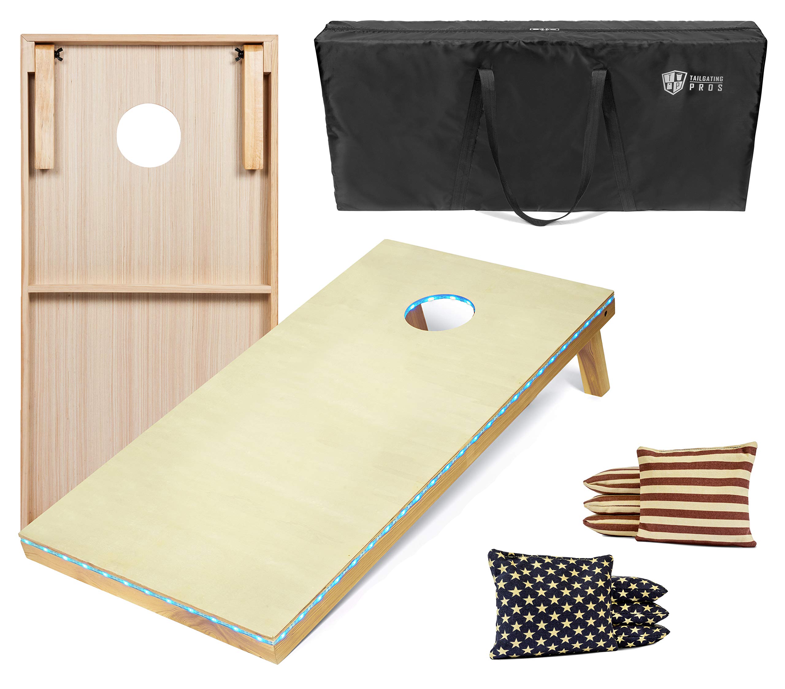 Tailgating Pros Light Up Cornhole Boards - 4'x2' LED Cornhole Game Set with Carrying Case & 8 Bean Bags - Perfect for Backyard Parties, Tailgating Events & Outdoor Nighttime Fun
