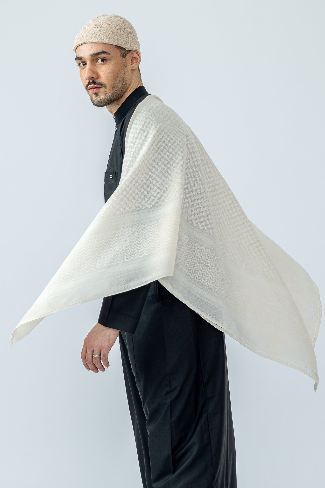 Authentic Arab Cream Shemagh Scarf - Soft Cotton Keffiyeh for Men & Women - Perfect for Desert Travel, Outdoor Adventures & Cultural Events