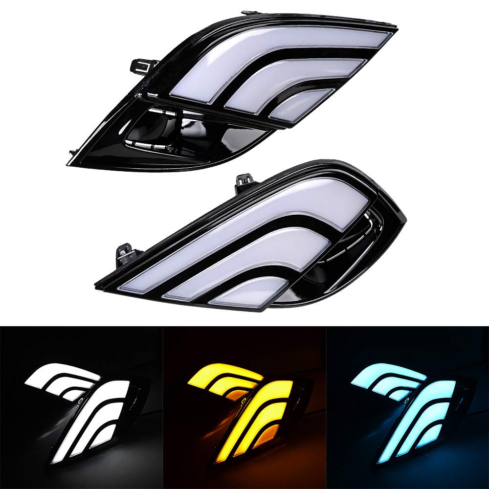 2018-2020 Toyota Camry XSE SE LED DRL Daytime Running Lights with Yellow Turn Signal & Fog Light Assembly - Upgrade Your Car's Style & Safety for Night Driving and Bad Weather