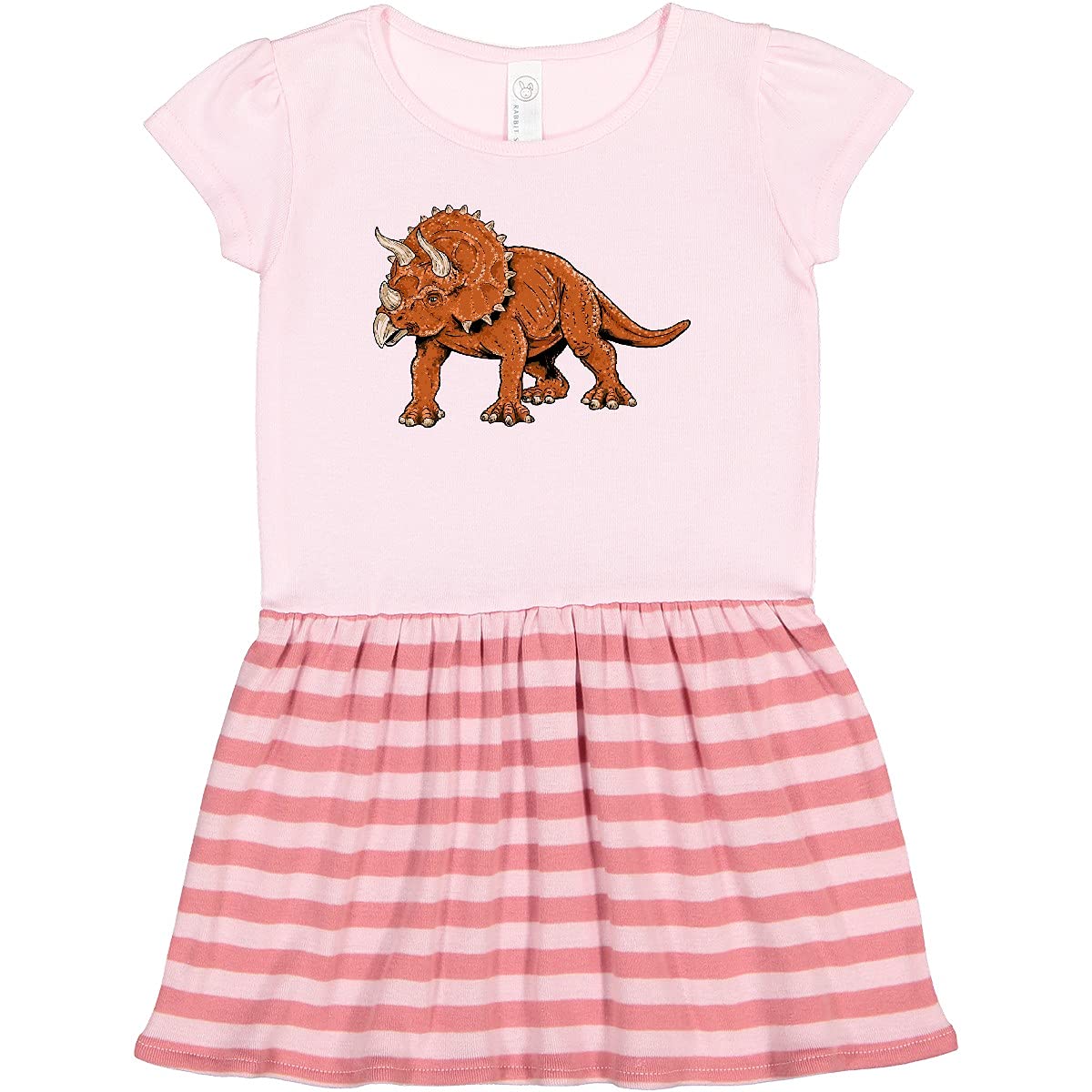 Inktastic Triceratops Smiling Dinosaur Toddler Dress for Girls - Cute & Comfortable Dino Themed Outfit for Playdates, Birthday Parties & Everyday Wear