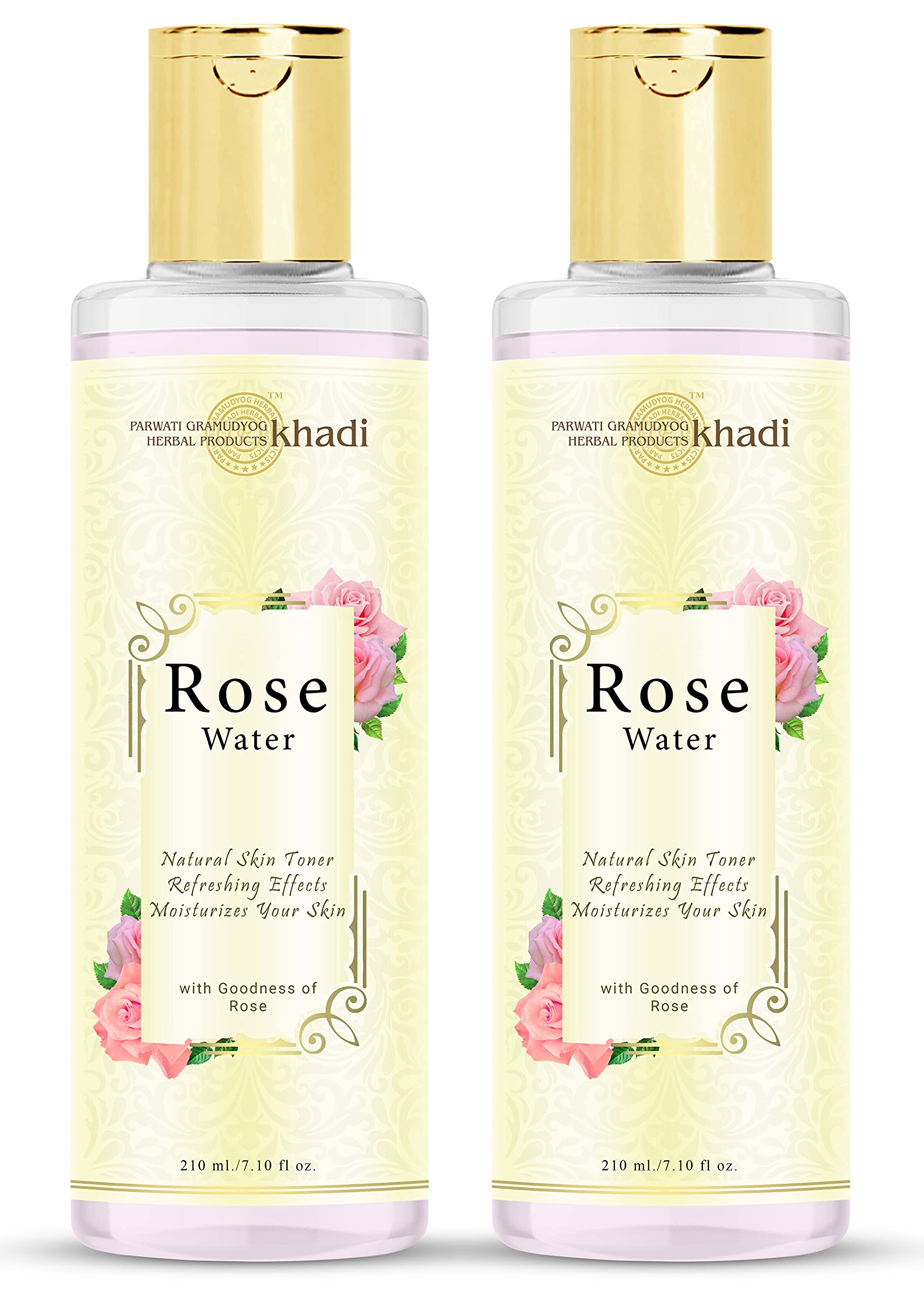 Khadi Rose Water 100% Pure & Natural - Herbal Skin Toner with Refreshing & Moisturizing Effects | Pack of 2 (420ml) | Perfect for Daily Skincare Routine, Face Mist & Makeup Setting | Parwati Gramudyog Herbal Products