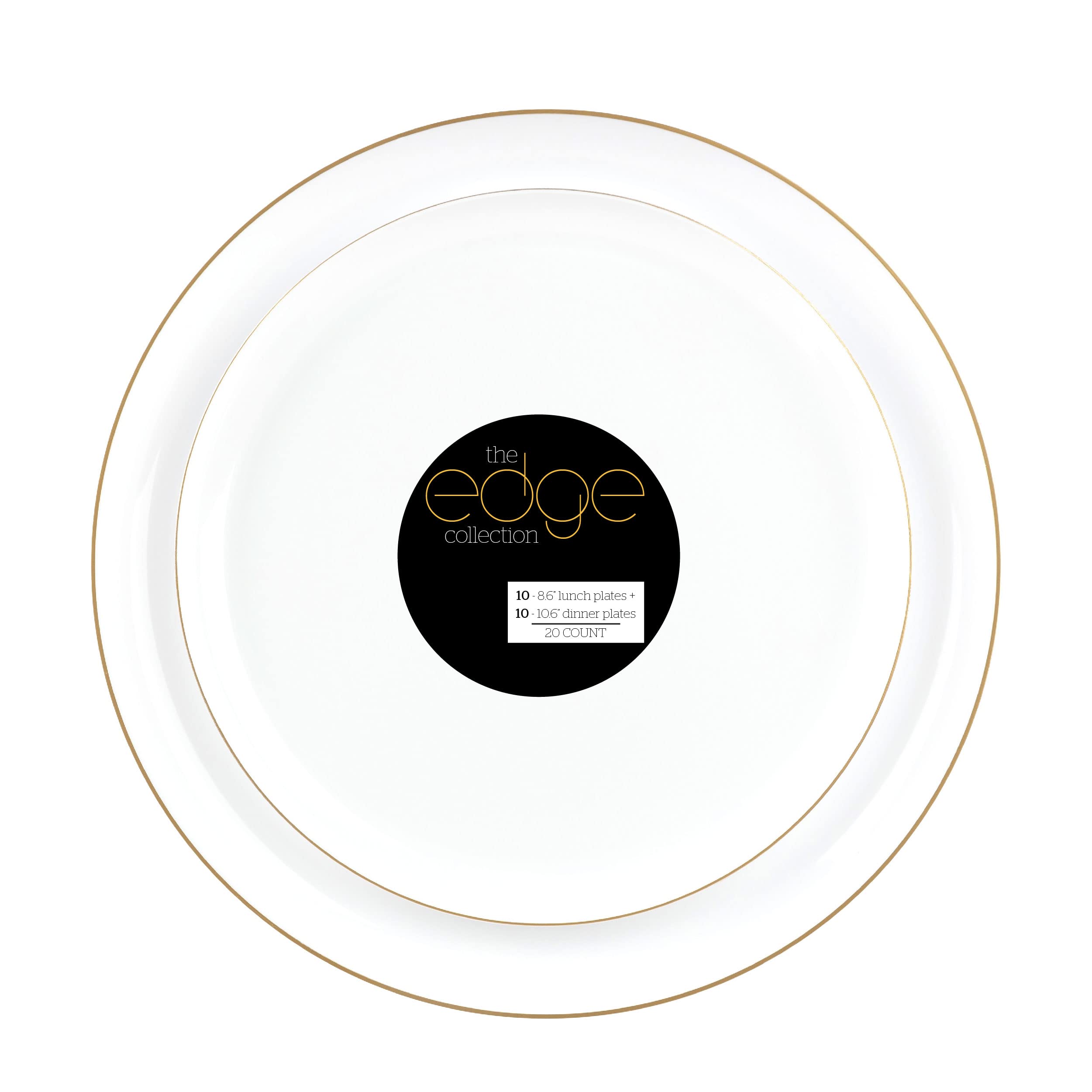 Plasticpro 40-Piece Elegant Gold Rim Plastic Dinner Plate Set - 20 Small (8.6