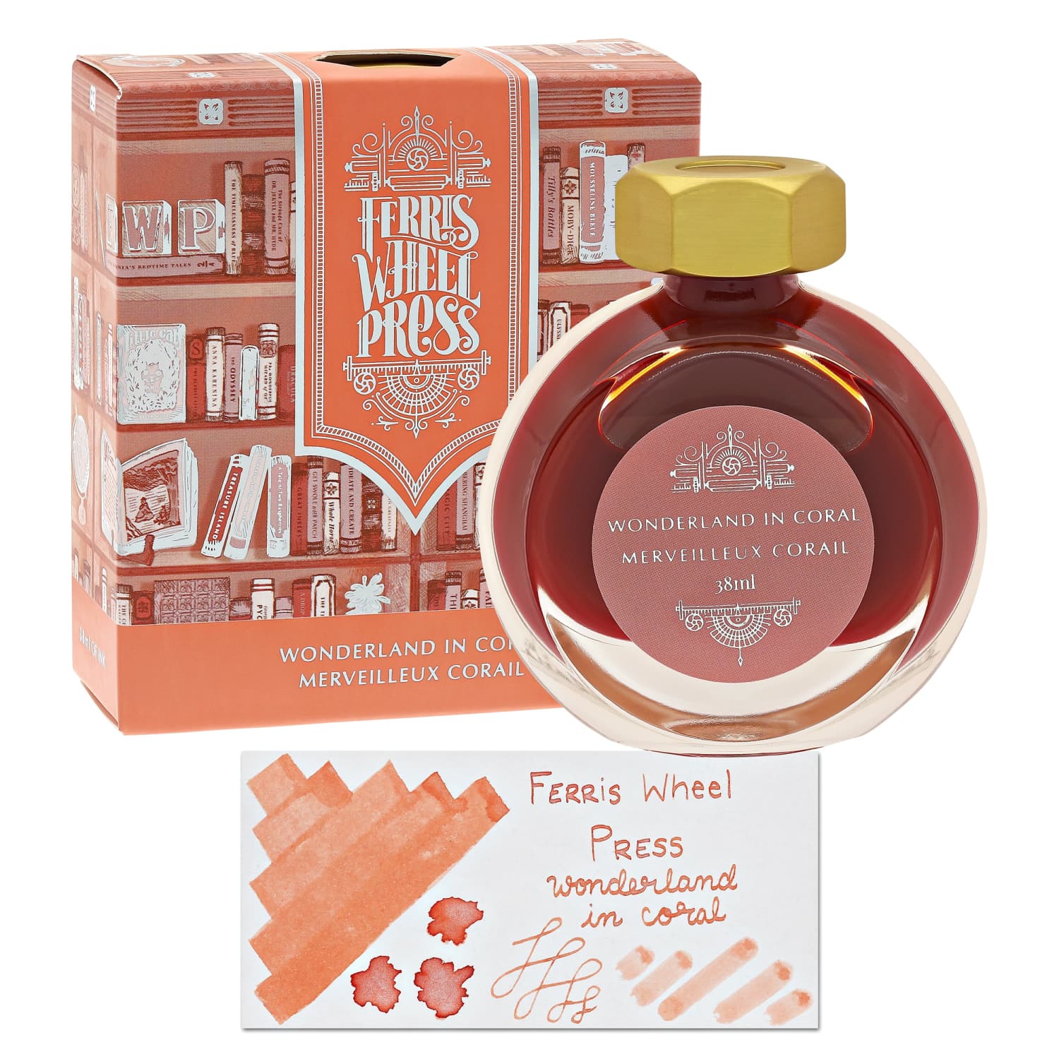 Ferris Wheel Press Wonderland Coral Shimmer Fountain Pen Ink - 38mL Bottle for Calligraphy, Journaling & Artistic Writing