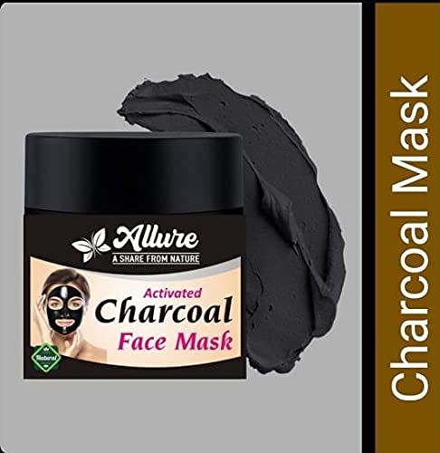 Allure Activated Charcoal Face Mask - Deep Cleansing & Detoxifying Black Mask for Acne & Blackheads - Rinse Off Formula - Paraben & Mineral Oil Free - Perfect for Oily & Combination Skin Care Routine