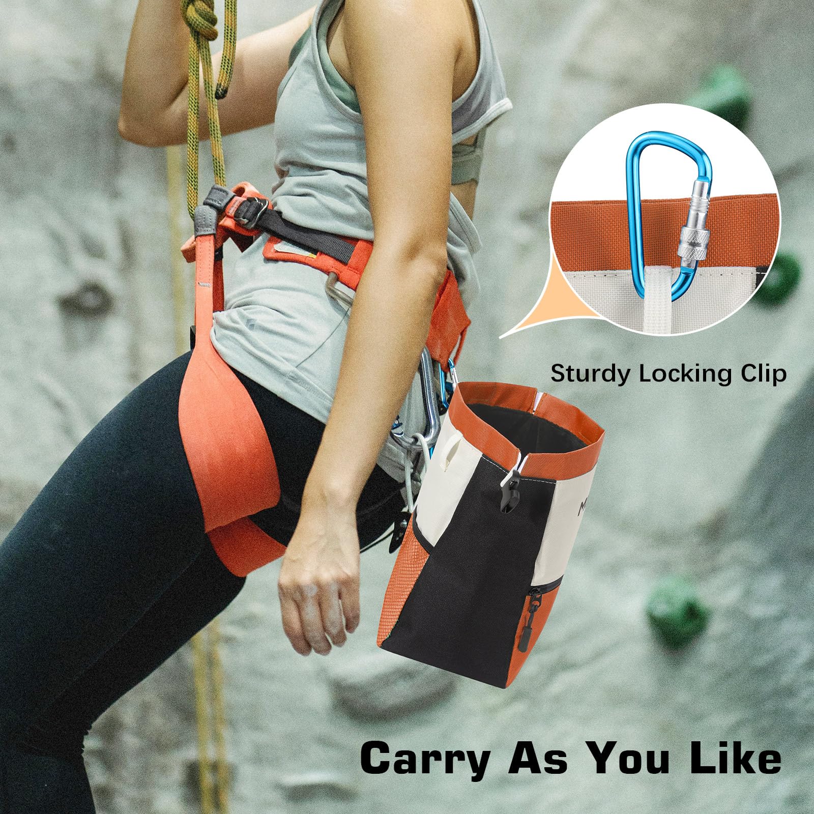 MoKo Large Capacity Rock Climbing Chalk Bag with Magnetic Snap & Zipper Pocket - Portable Chalk Bucket for Bouldering, Weightlifting, Gymnastics & Fitness Training - Ideal for Outdoor Climbing Gyms & Workout Sessions