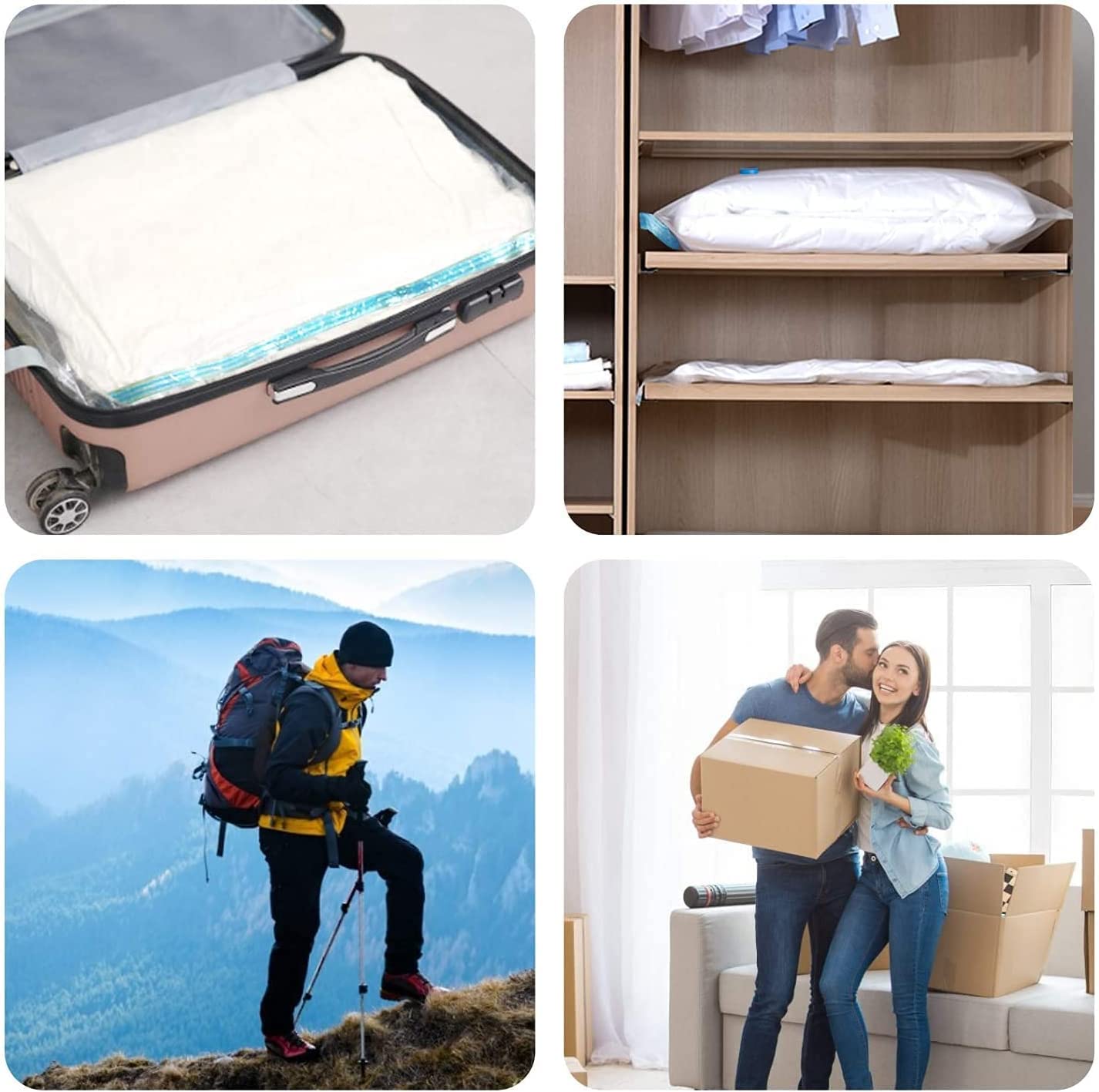 Vacuum Storage Bags with Hand Pump - Space Saving Clothes Organizer for Duvets, Pillows, Bedding & Travel (2 Jumbo + 2 Large + 2 Medium Bags) | Perfect for Seasonal Clothes Storage & Suitcase Packing