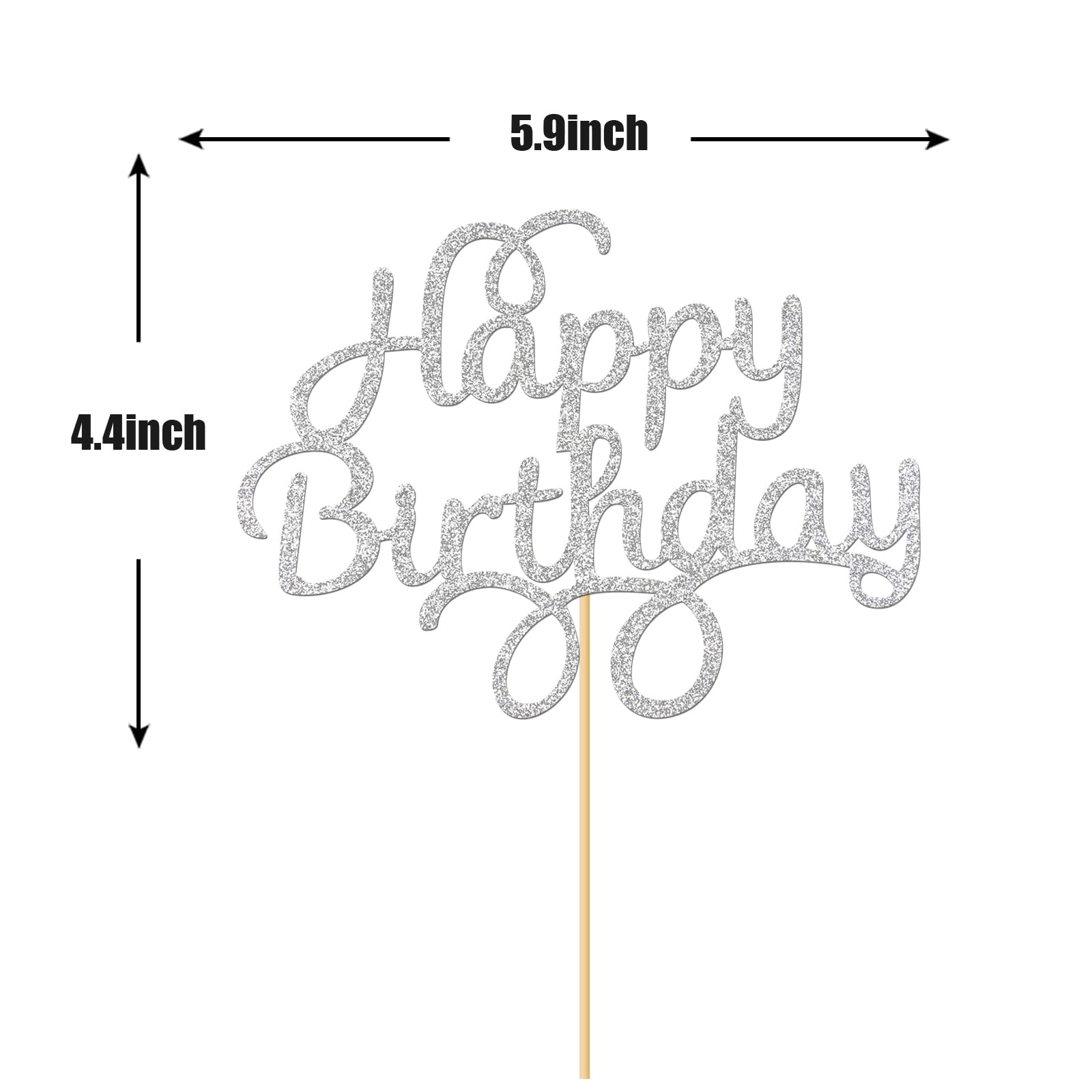 Silver Glitter Happy Birthday Cake Topper - Elegant Party Decor for Adults & Kids | Perfect for Birthday Cakes, Cupcakes & Dessert Tables