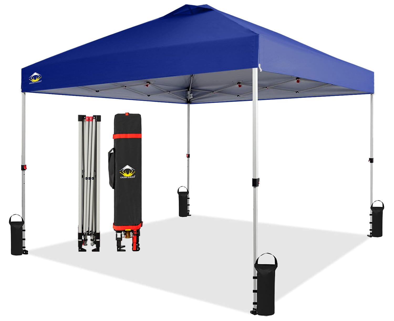 CROWN SHADES 10x10 Pop Up Canopy Tent - Instant Setup Beach Shade with Carry Bag - UV Protection Silver Coated Top & Navy Blue Frame - Perfect for Outdoor Events, Camping, Picnics, Backyard Parties and Beach Trips