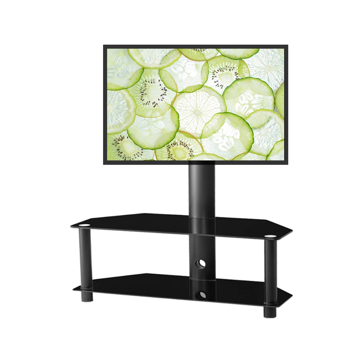 Adjustable Metal Frame TV Stand with Tempered Glass Shelves for Living Room