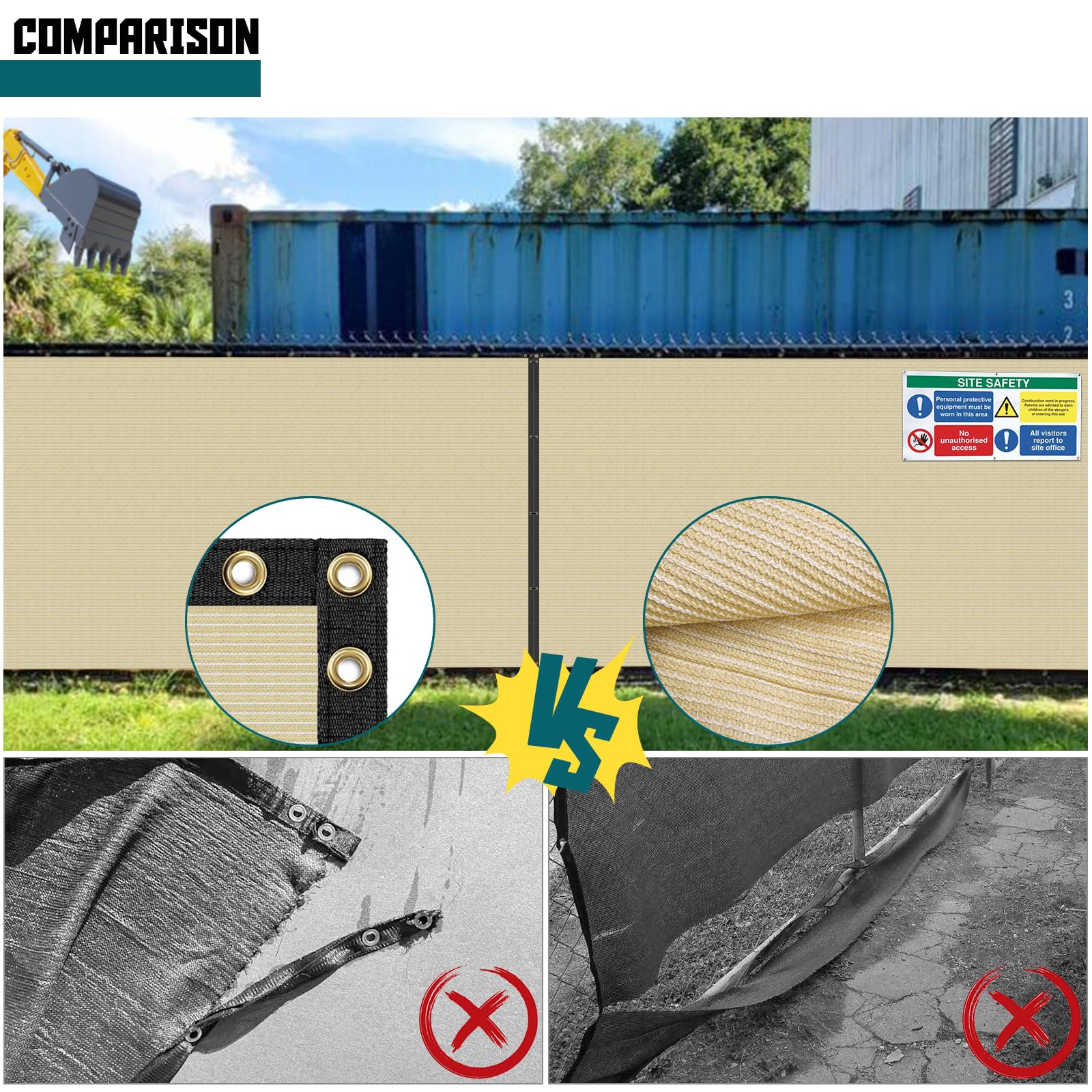 8' x 110' Beige Privacy Fence Screen - Heavy Duty Temporary Windscreen Netting for Backyard, Garden & School - UV Resistant, Excellent Airflow - Includes Zip Ties | Perfect for Outdoor Events, Construction Sites & Pool Enclosures