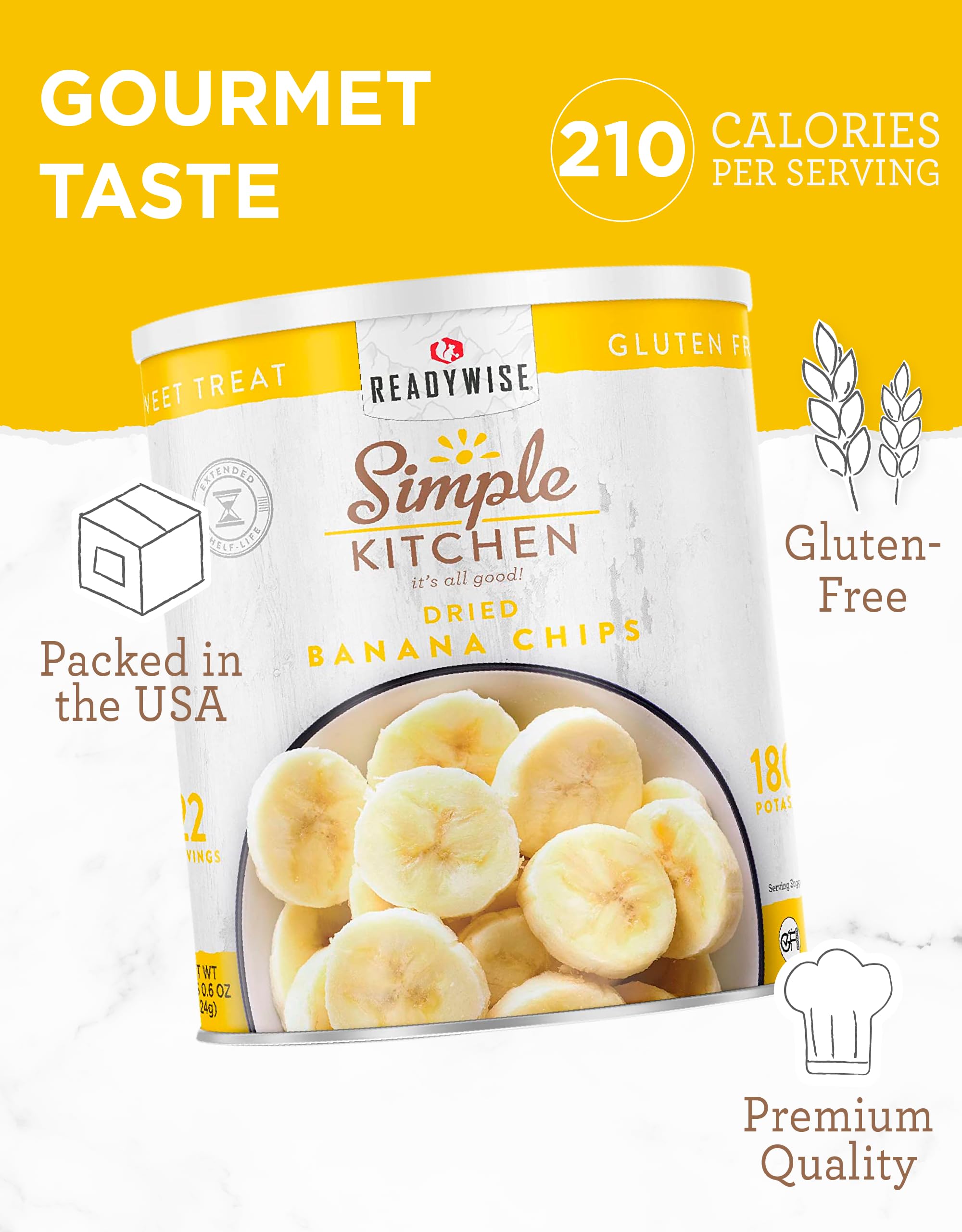 ReadyWise Dried Banana Chips - 22 Servings, Vegan, Gluten-Free, Healthy Fruit Snacks for Hiking, Camping & Emergency Food Storage | Crunchy Banana Slices Perfect for Trail Mix, Yogurt Topping & Kids Lunch Boxes