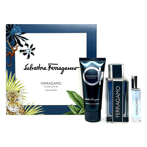 Salvatore Ferragamo Men's Intense Leather 3-Piece Gift Set - Cologne, After Shave & Deodorant - Perfect for Gifts, Date Nights & Special Occasions