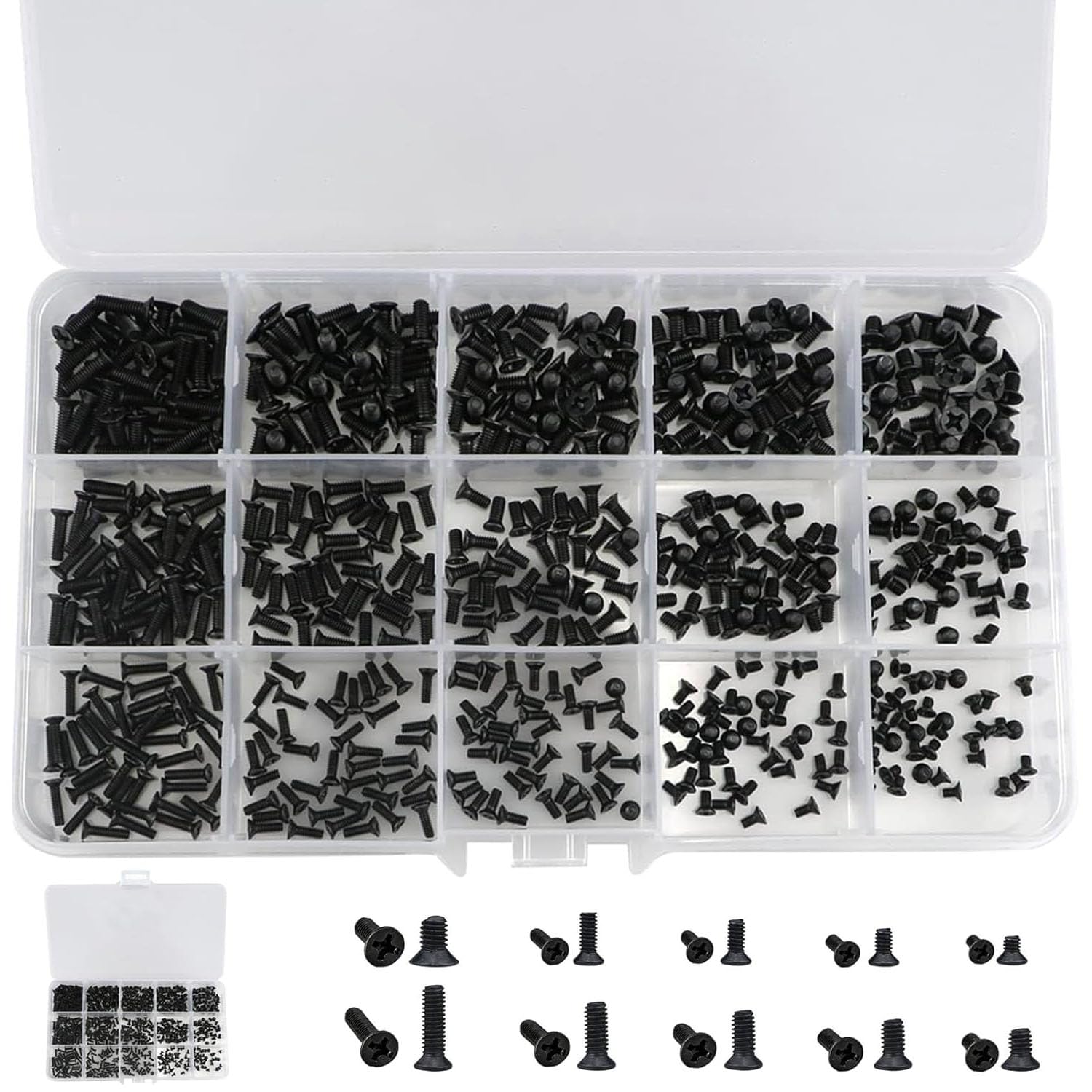 450pcs Micro Bolt Screws Set - 15 Sizes Laptop & PC Screws, Computer Glasses Frame & Watch Repair Kit - Black, Ideal for DIY Electronics Repair and Maintenance