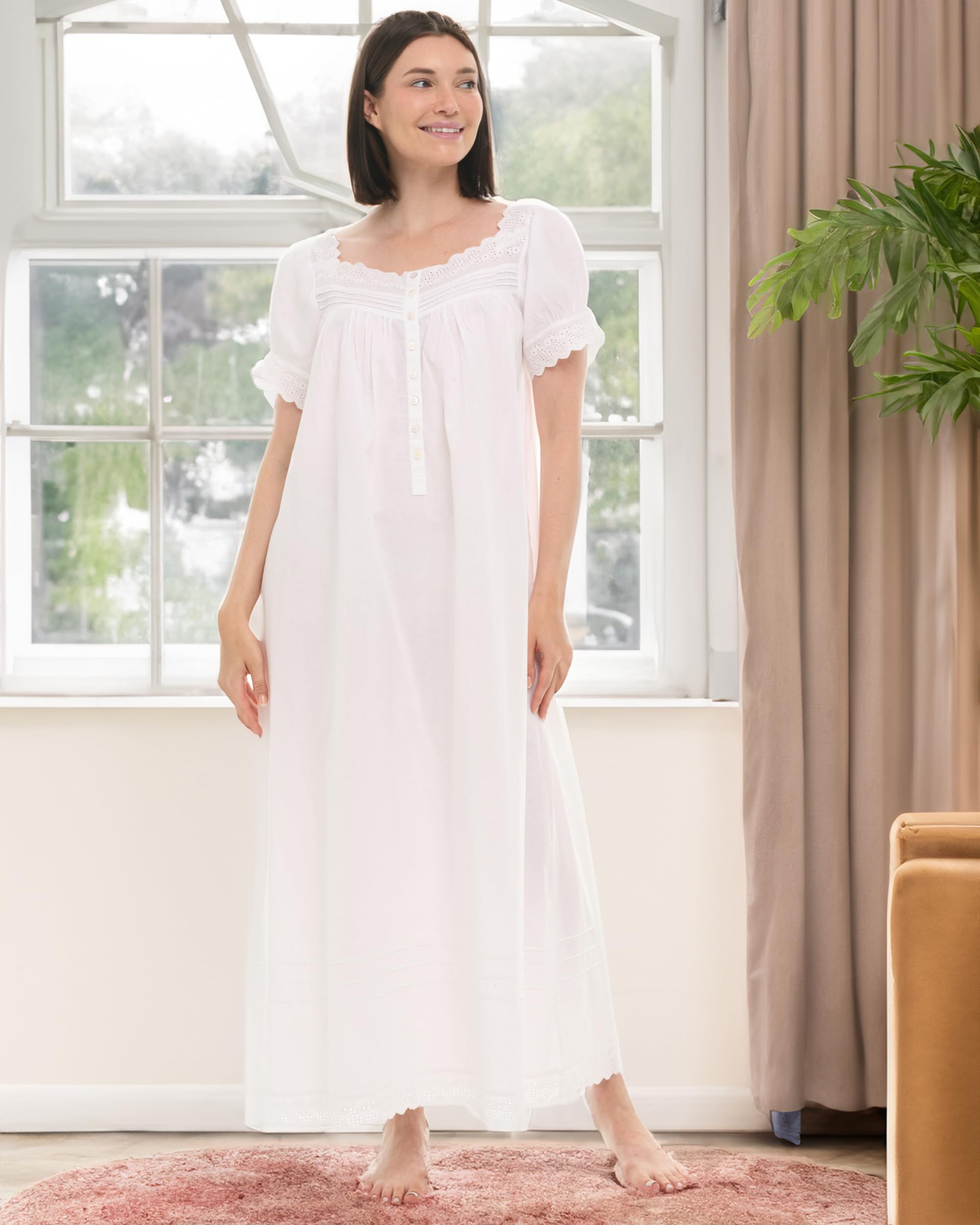 Alexander Del Rossa Women's Soft Cotton White Nightgown - Comfortable Summer Sleepwear for Relaxing at Home & Vacation Getaways