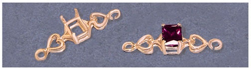 Solid Sterling Silver or 14kt Gold Heart Link Bracelet for 7x5mm & 10x8mm Emerald Cut Gemstones - Custom Handmade DIY Jewelry (167822/147822) - Perfect for Gifts, Anniversaries & Personalized Fashion Accessories