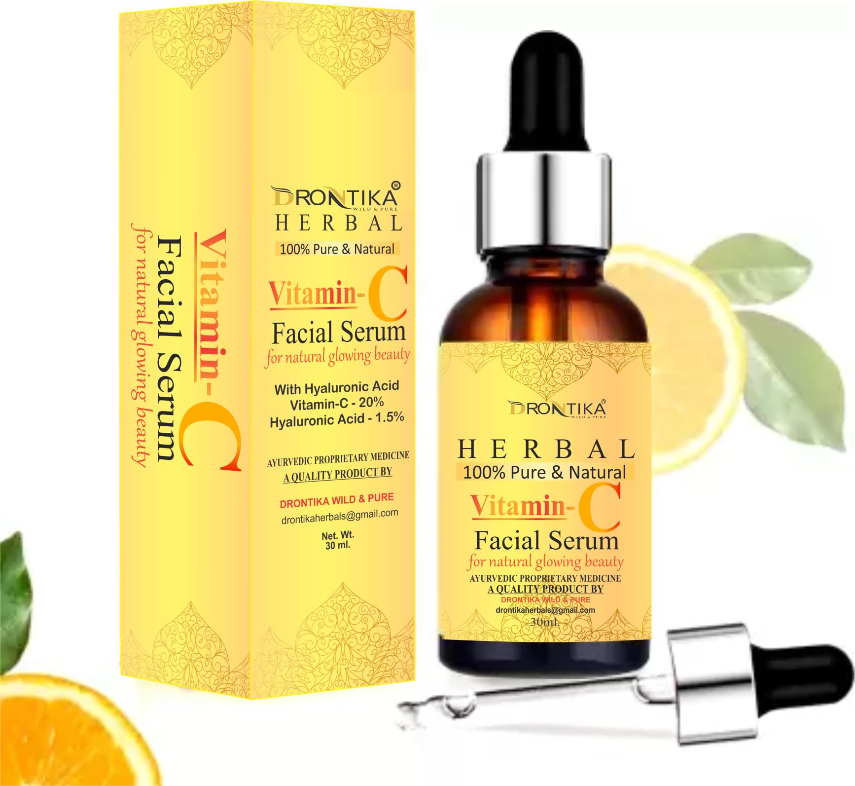 Drontika 100% Pure & Natural Vitamin C Face Serum for Brightening Skin - 30ml | Anti-Aging, Dark Spot Treatment & Glow Booster | Day & Night Skincare Routine