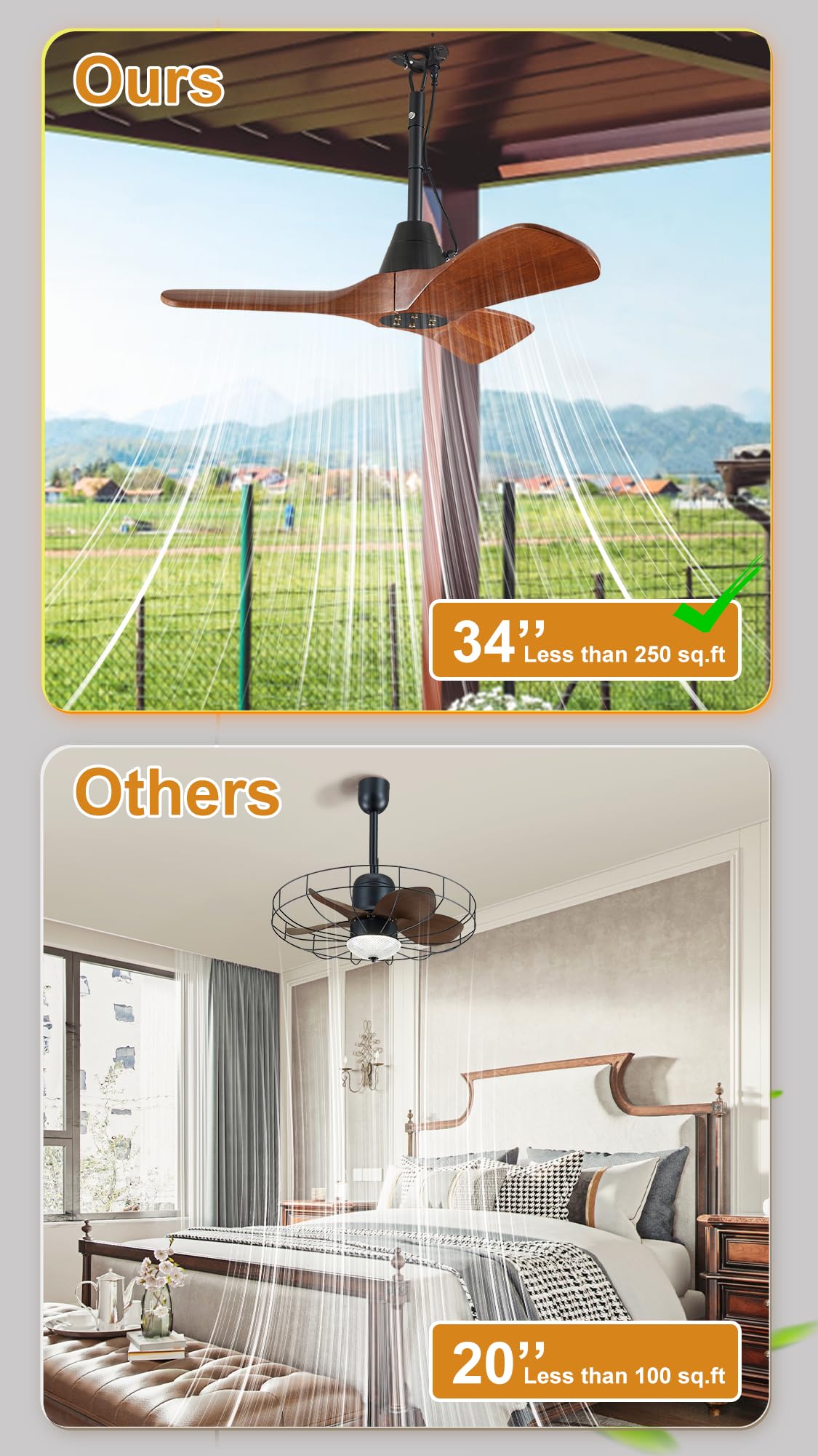 3 Blades Rustic Wood Ceiling Fan - 34