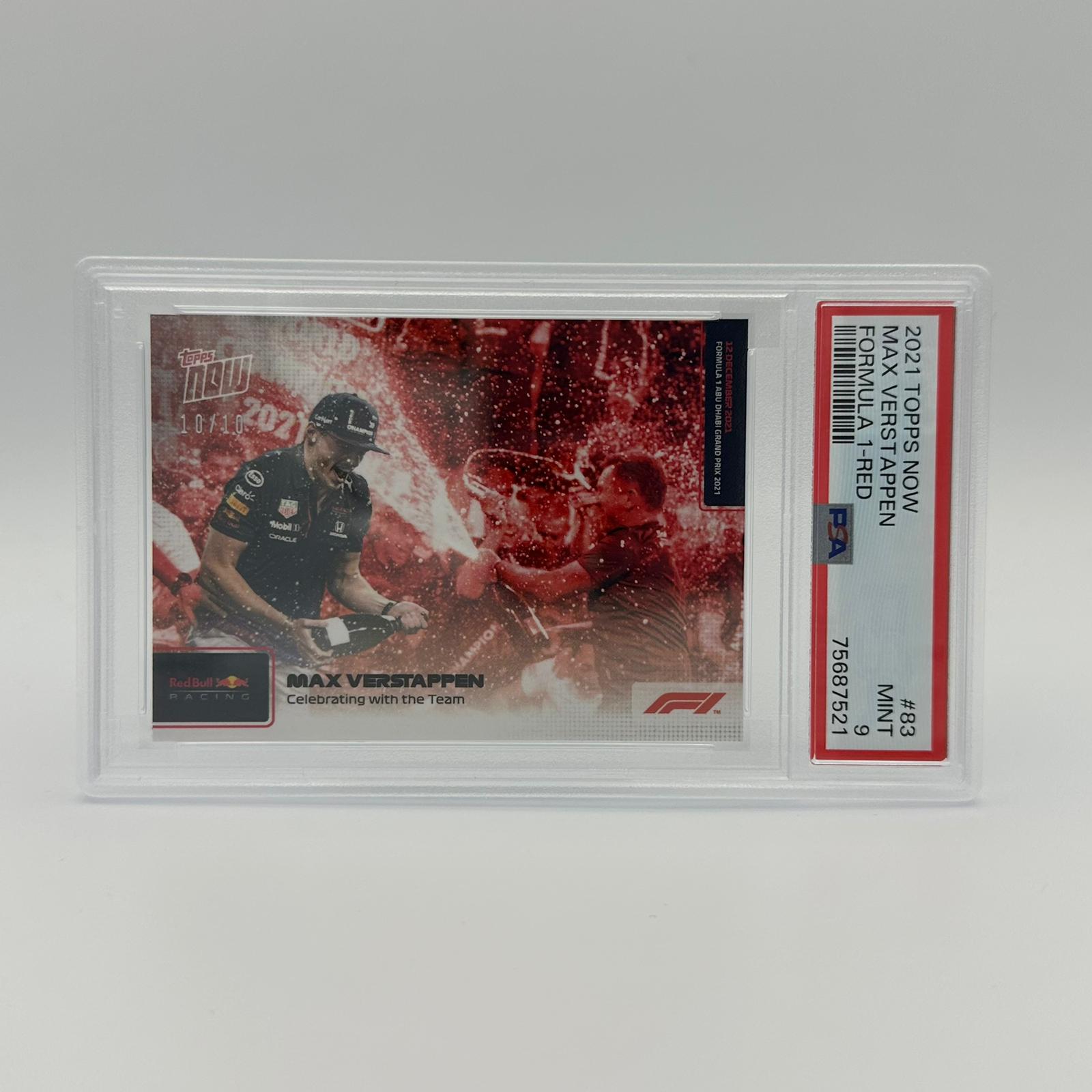 PSA 9 Graded 10/10 Max Verstappen Celebrating With The Team #83 Red Bull Racing F1 Trading Card - Perfect for Collectors, Sports Memorabilia Fans & Formula 1 Enthusiasts