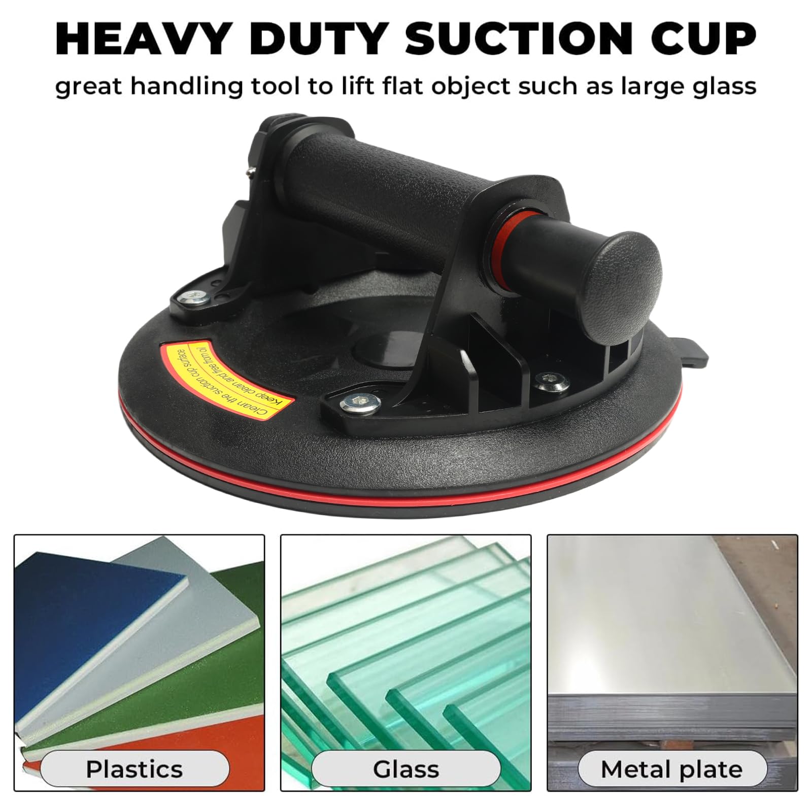 Heavy Duty Glass Suction Cups 2 Pack - 8 Inch Vacuum Lifter with Handle for Lifting Large Glass, Tiles, Windows (240 lbs Capacity) - Includes Carrying Case - Ideal for Glass Installation, Construction & Home Improvement Projects (Black)