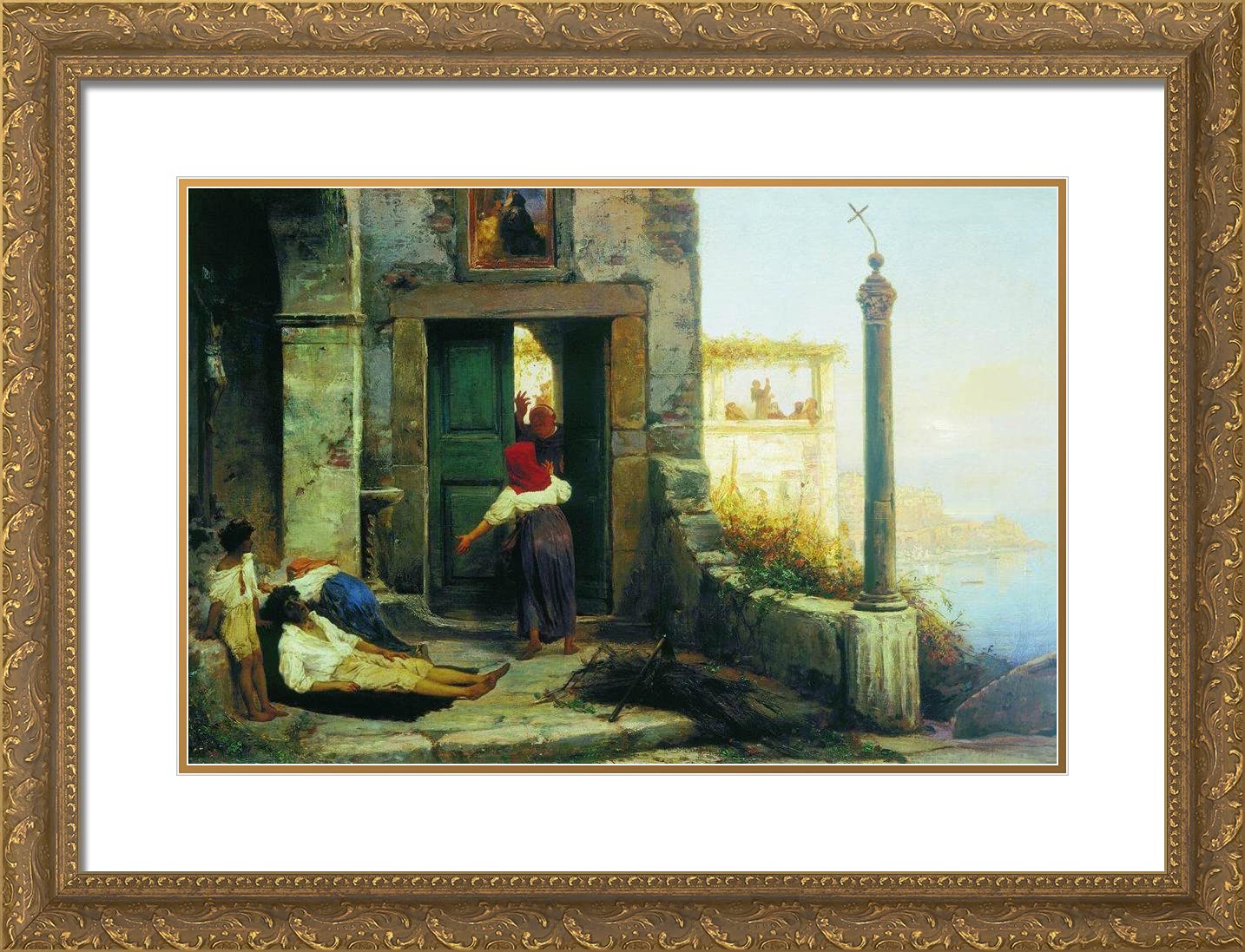 Fyodor Bronnikov 'Sick Man at the Walls of a Catholic Monastery' 24x19 Gold Ornate Framed Art Print with Double Matting - Perfect for Living Room, Bedroom, or Office Wall Decor