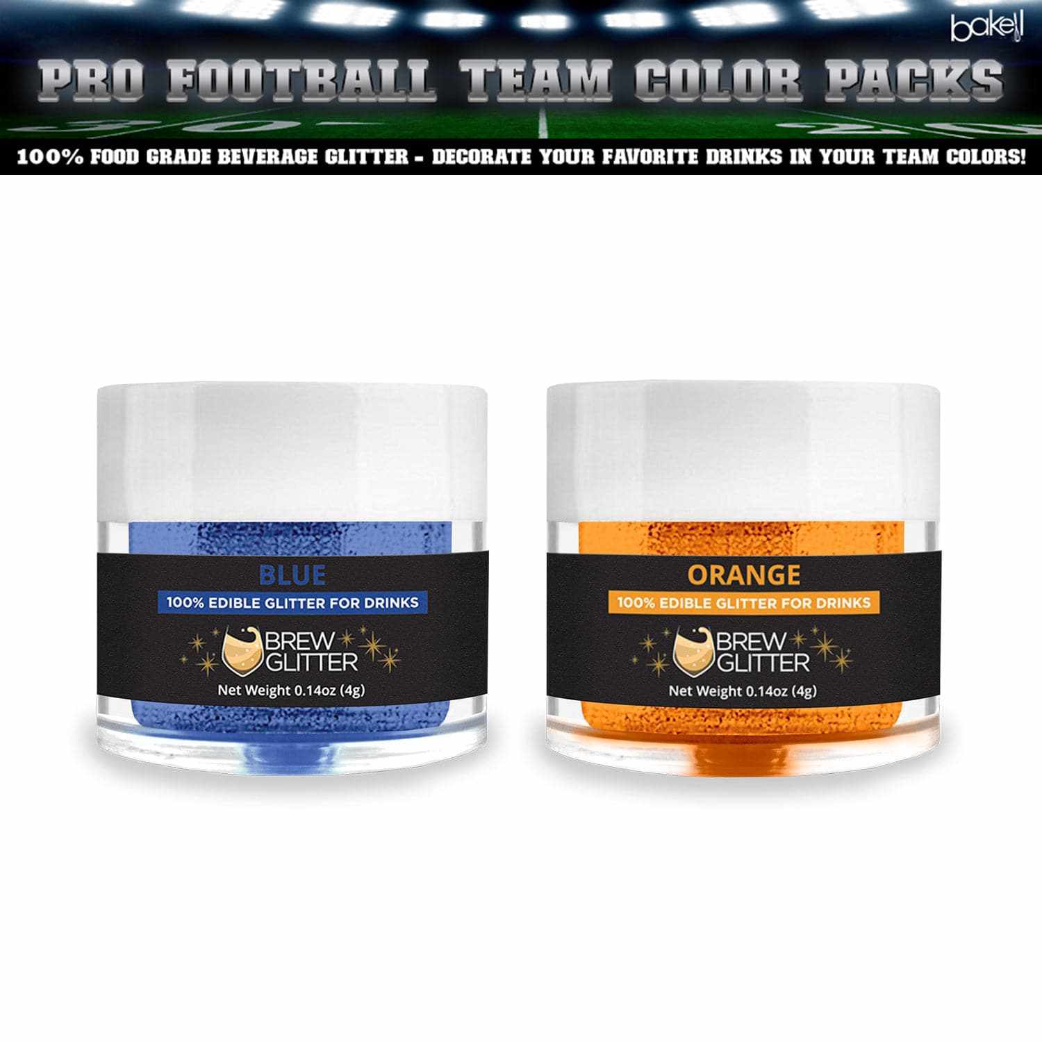 Blue & Orange Brew Glitter® Football Team Colors (2 PC Set) - Perfect for Game Day Parties, Tailgating & Sports Themed Events