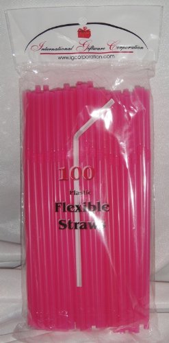 200 Flexible Drinking Straws - Hot Pink Bendable Straws for Luau, Wedding & Party - 2 Packs x 100 Straws - Perfect for Cocktails, Smoothies & Tropical Drinks