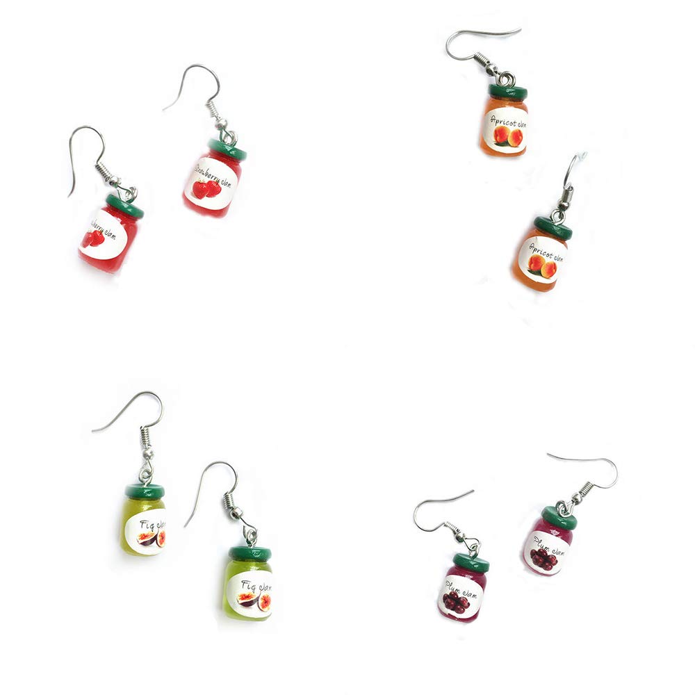 4 Pairs Funny Jam Drink Bottle Dangle Earrings for Women - Cute & Playful Valentine's Day Gift - Perfect for Parties, Date Nights & Casual Wear