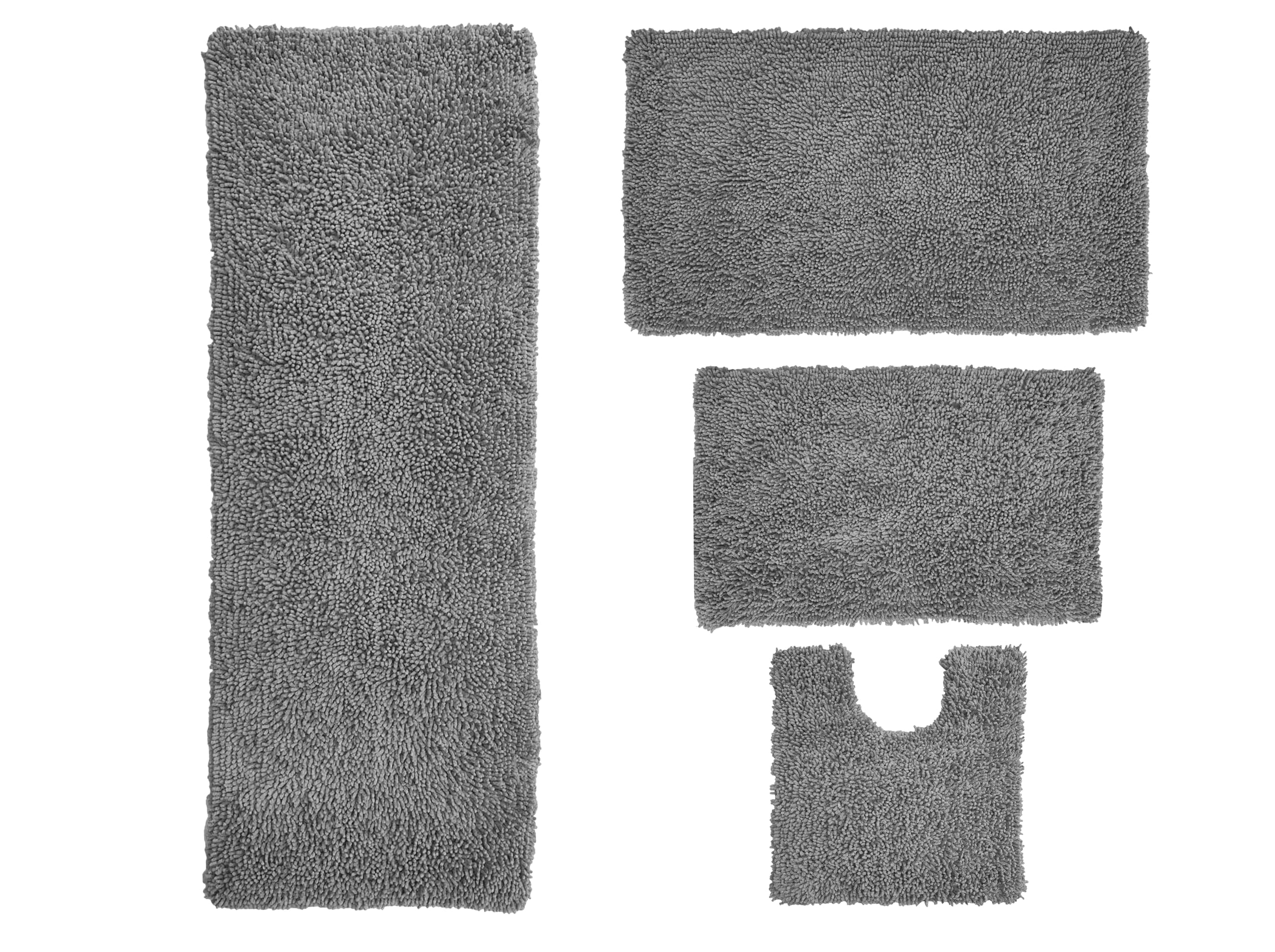 Home Weavers Fantasia 100% Cotton Bath Rug Set - Ultra Soft, Absorbent & Washable Non-Slip Bath Mats (4-Piece) for Bathroom & Kitchen - Includes Contour Mat in Elegant Gray | Perfect for Spa-Like Bathrooms & High-Traffic Areas