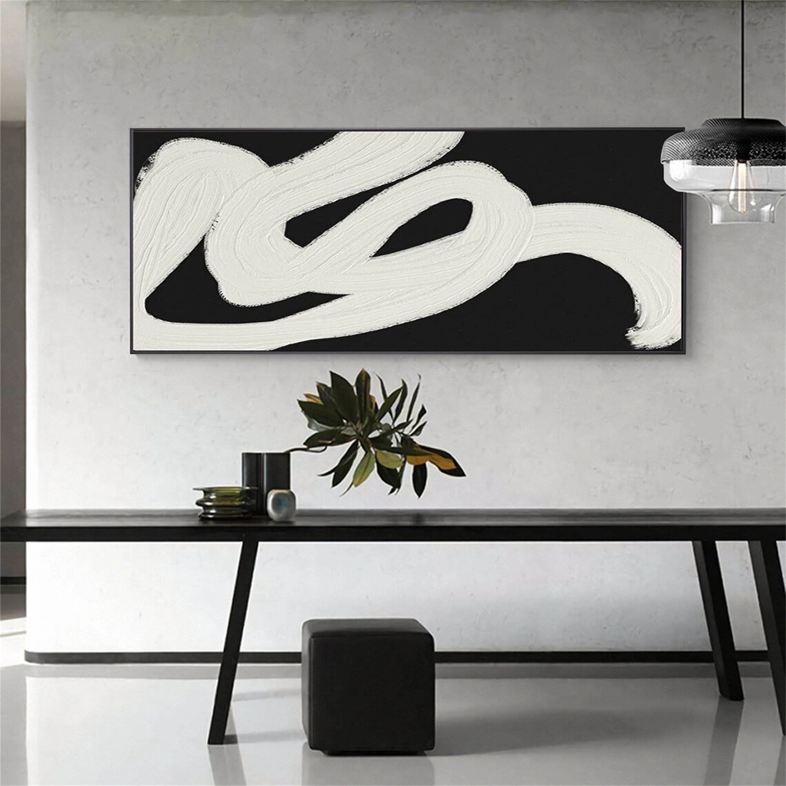 Frameless Stretched Canvas Black & White Textured Wall Art #MZ066 - Modern Abstract Painting for Living Room, Bedroom & Office Decor