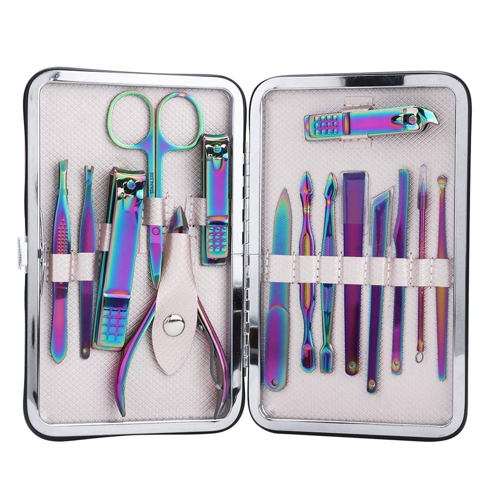 15Pcs Professional Stainless Steel Gradient Purple Nail Clipper Set with Travel Case - Pedicure & Manicure Kit for Home, Salon & Travel Nail Care