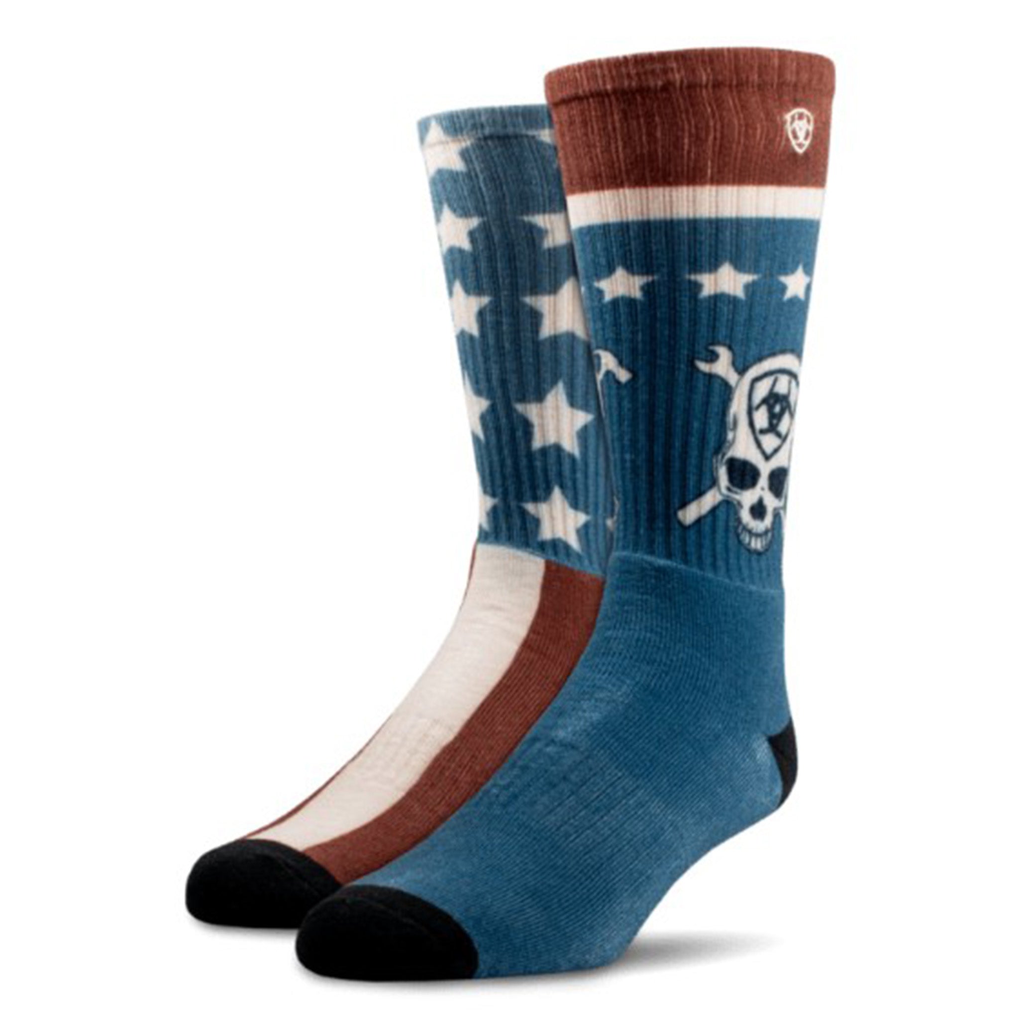 Ariat Men's Faded Patriot Crew Socks 2 Pack - Comfortable Work & Casual Socks for Everyday Wear, Hiking, and Outdoor Activities