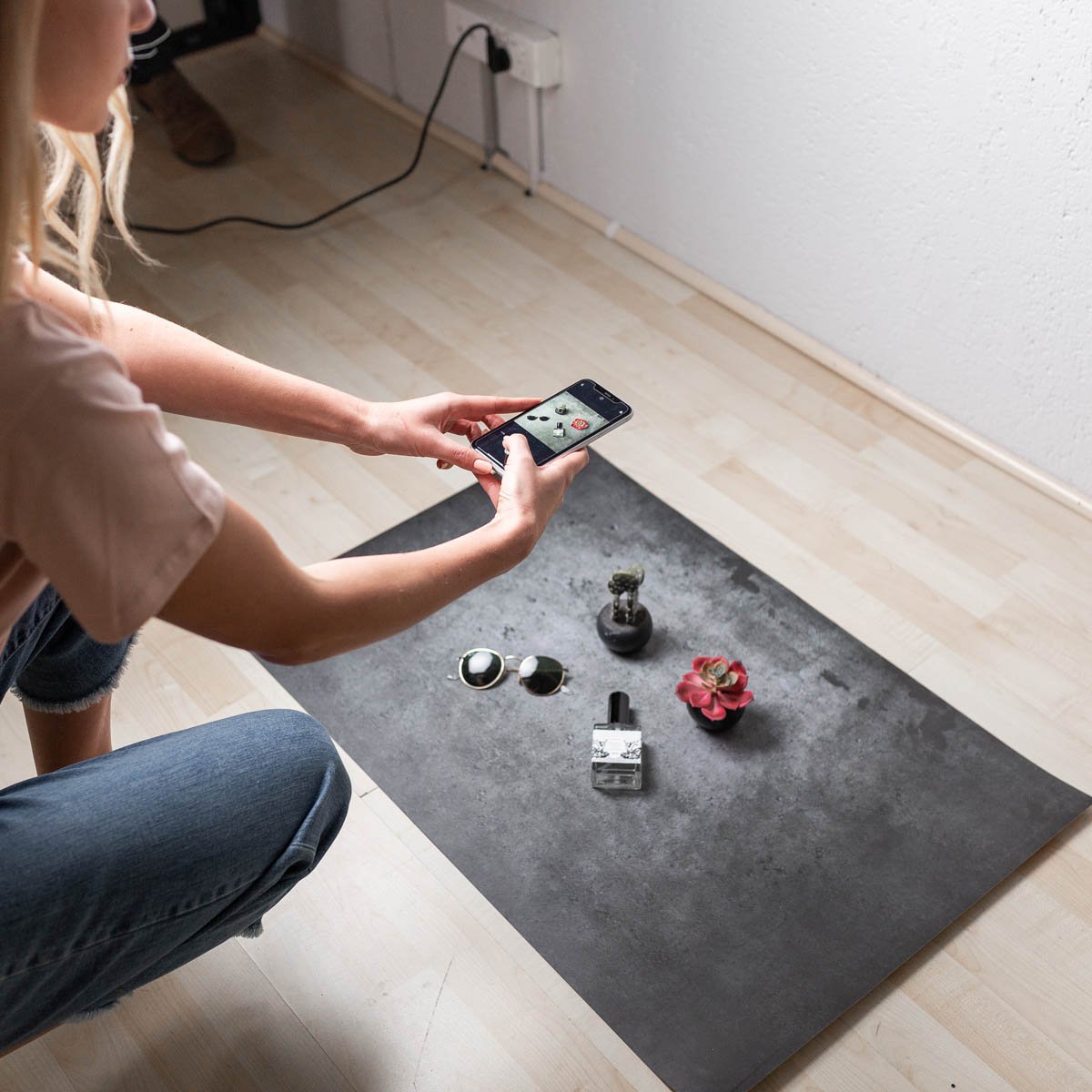 Dark Concrete Flat Lay Instagram Backdrop 'Darlinghurst' - 56cm x 87cm Photo Background for Product Photography, Blogging & Social Media Content Creation