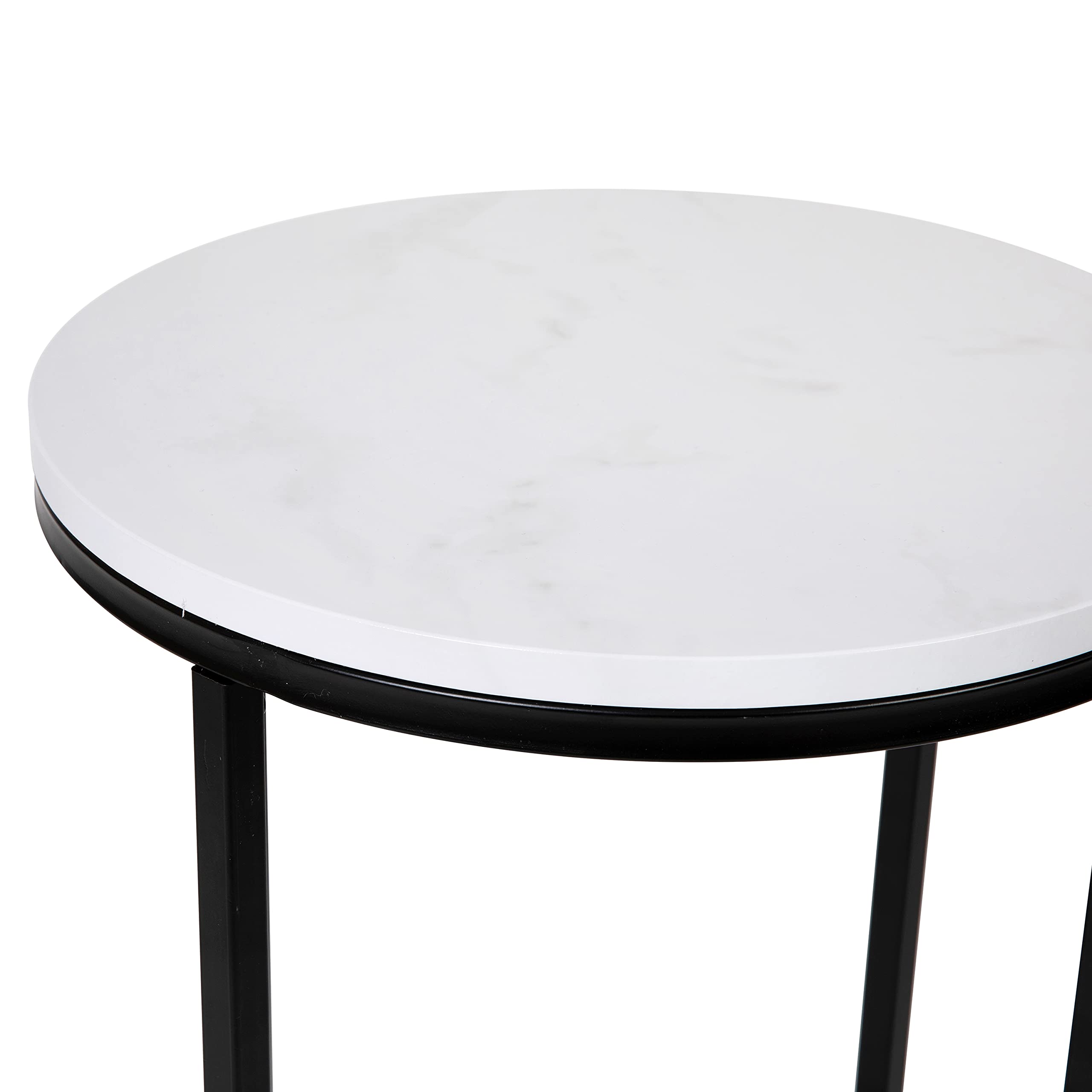 Hampstead Collection Modern White Marble End Table with Crisscross Matte Gold Frame - Elegant Living Room Side Table for Home Decor & Small Space Furniture