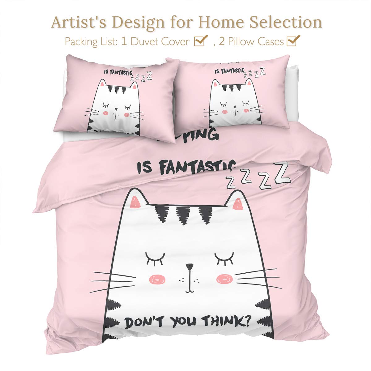 Sleepwish 3-Piece Cat Print Bedding Set for Kids - Twin Size Comforter & 2 Pillowcases, Soft Pink Animal Design for Boys & Girls | Perfect for Bedrooms, Sleepovers & Cozy Nap Time