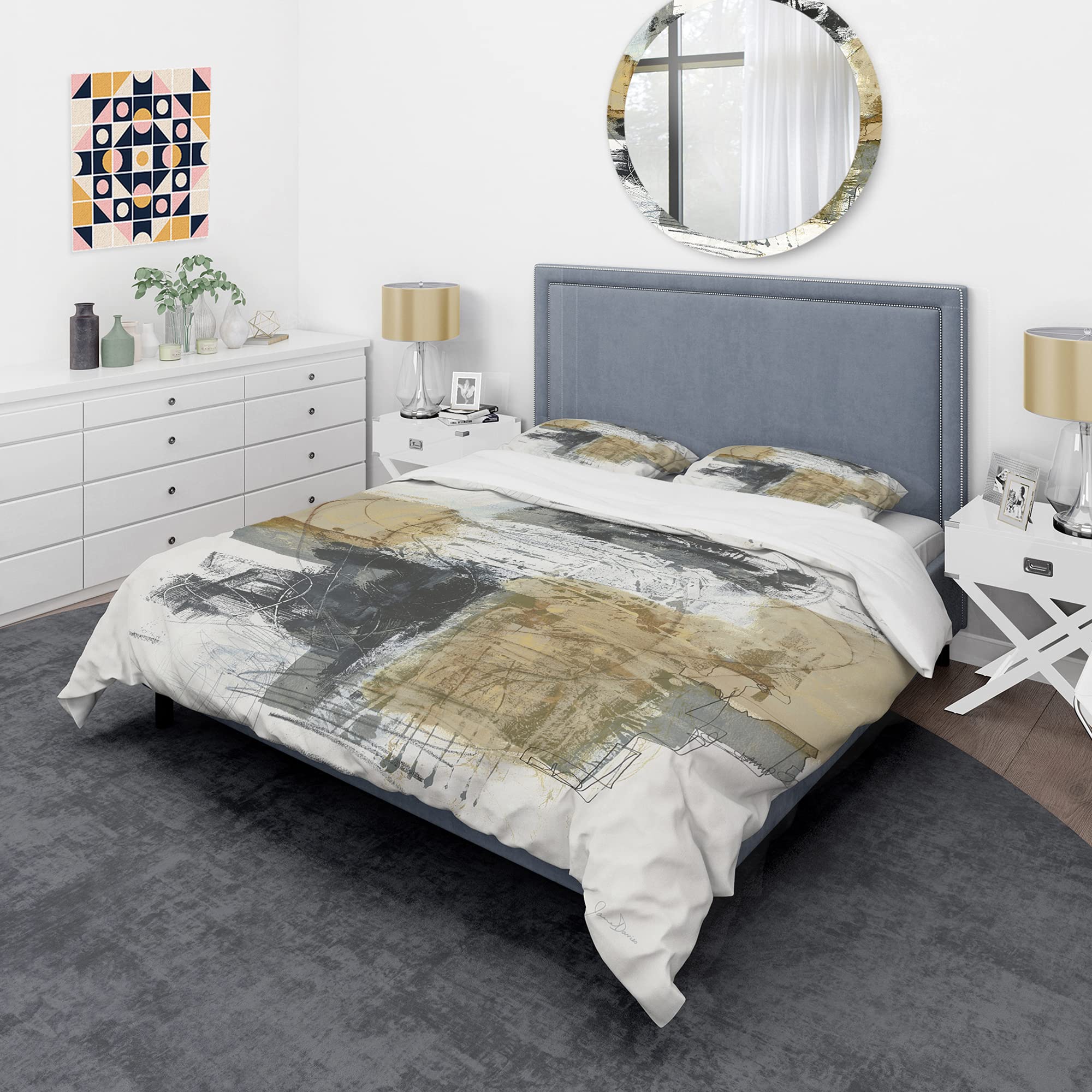 DesignQ Glam Cream Dream II Modern & Contemporary Duvet Cover Set - King Size Black Abstract Bedding (3-Piece) for All Seasons | Perfect for Master Bedrooms, Guest Rooms & Luxury Hotel Decor