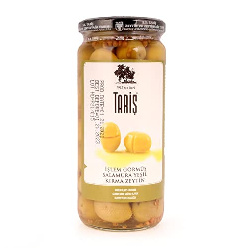 Premium Taris Cracked Green Olives from Memecik Region - 17oz Jar | Authentic Turkish Olives for Salads, Charcuterie Boards & Mediterranean Recipes