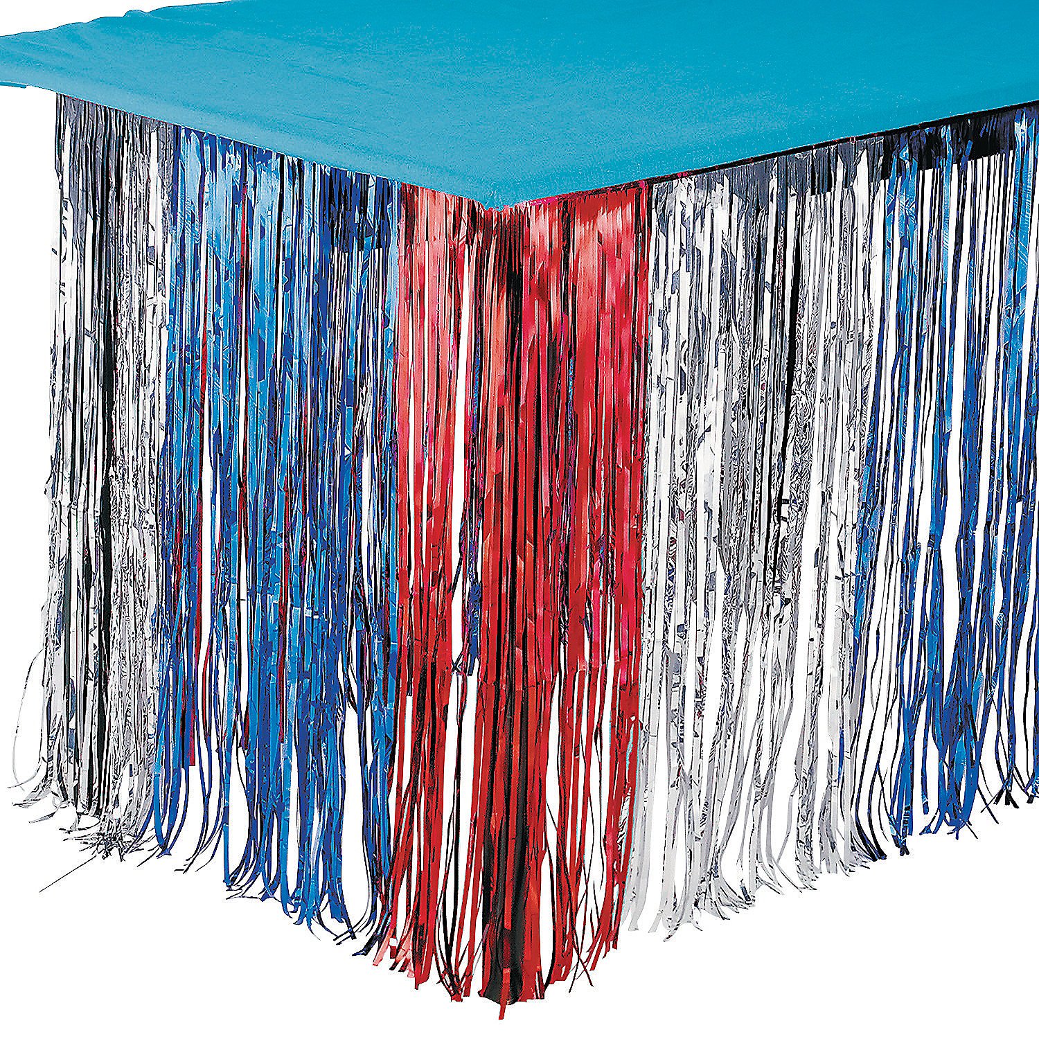 Patriotic Metallic Fringe Table Skirt - 1 Piece Party Decoration for 4th of July, Memorial Day & Independence Day Celebrations