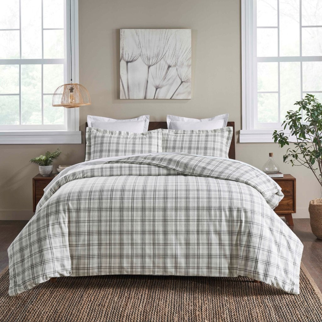 Soft Plaid Flannel Cotton Duvet Cover Set - Farmhouse Style Bedding for Cozy Winter Nights | Perfect for Guest Rooms & Cabin Retreats