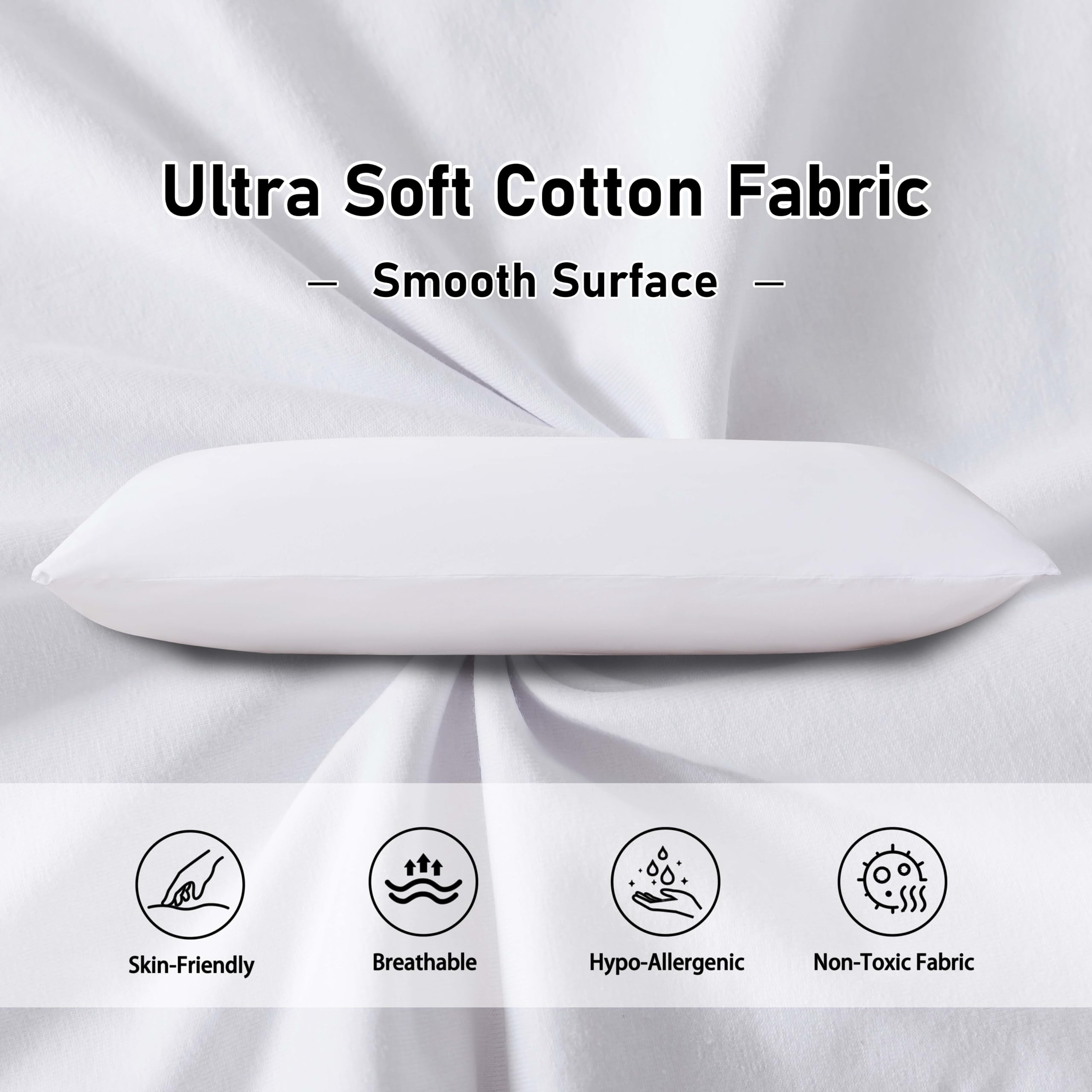 Premium Memory Foam Body Pillow with 100% Cotton Jersey Cover - Luxury Firm Support for Adults - Removable Zippered Case (Light Grey) - Perfect for Pregnancy, Side Sleepers & Back Pain Relief