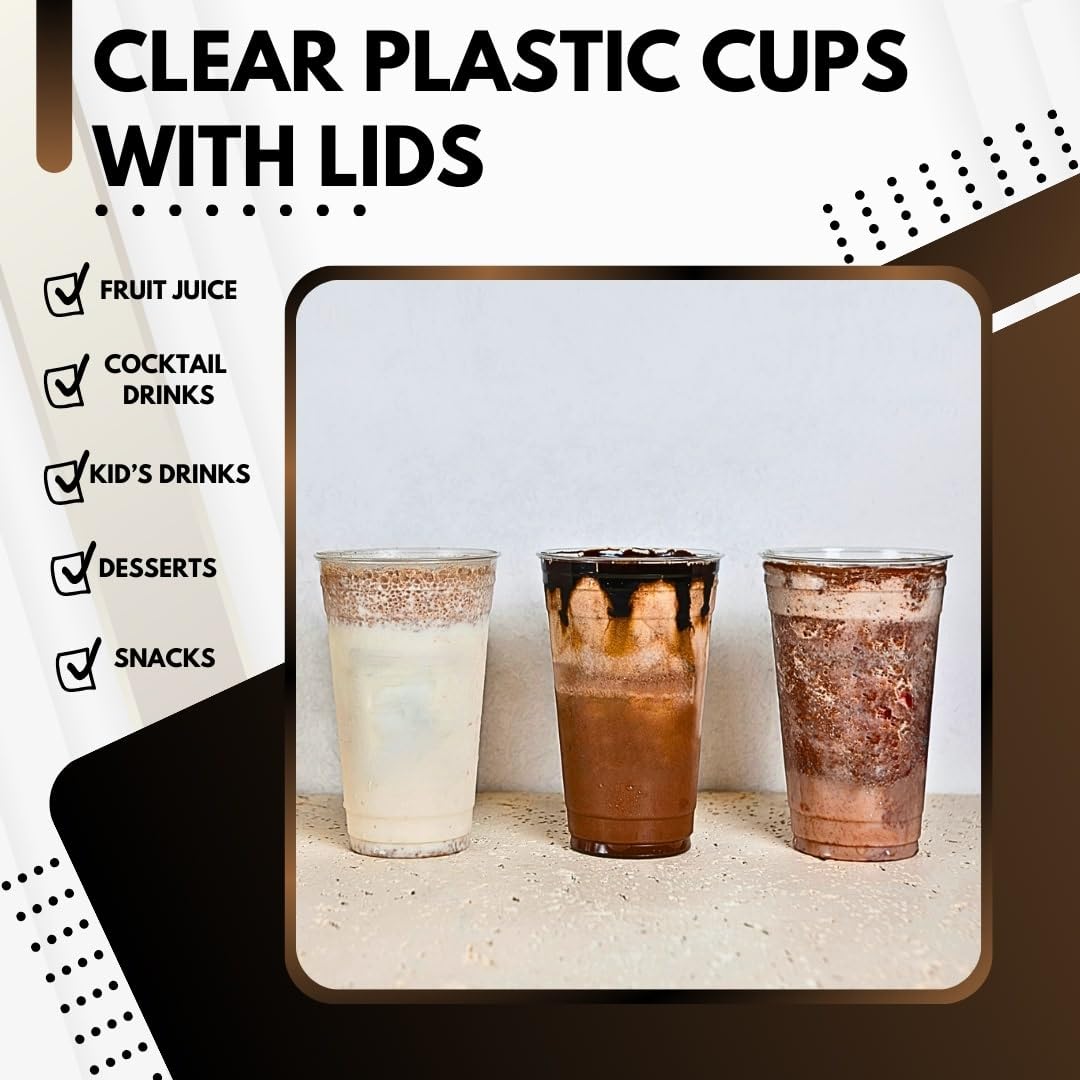 Green Direct 24 oz. Clear Plastic Disposable Cups with Lids - 50 Sets for Iced Coffee, Bubble Tea, Smoothies & Cold Drinks | Perfect for Parties, Cafes & Takeout