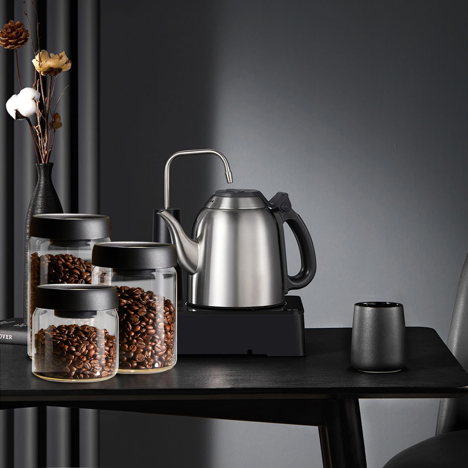 17.6oz Vacuum Coffee Jar - Borosilicate Glass Canister with ABS Lid for Coffee & Spices Storage