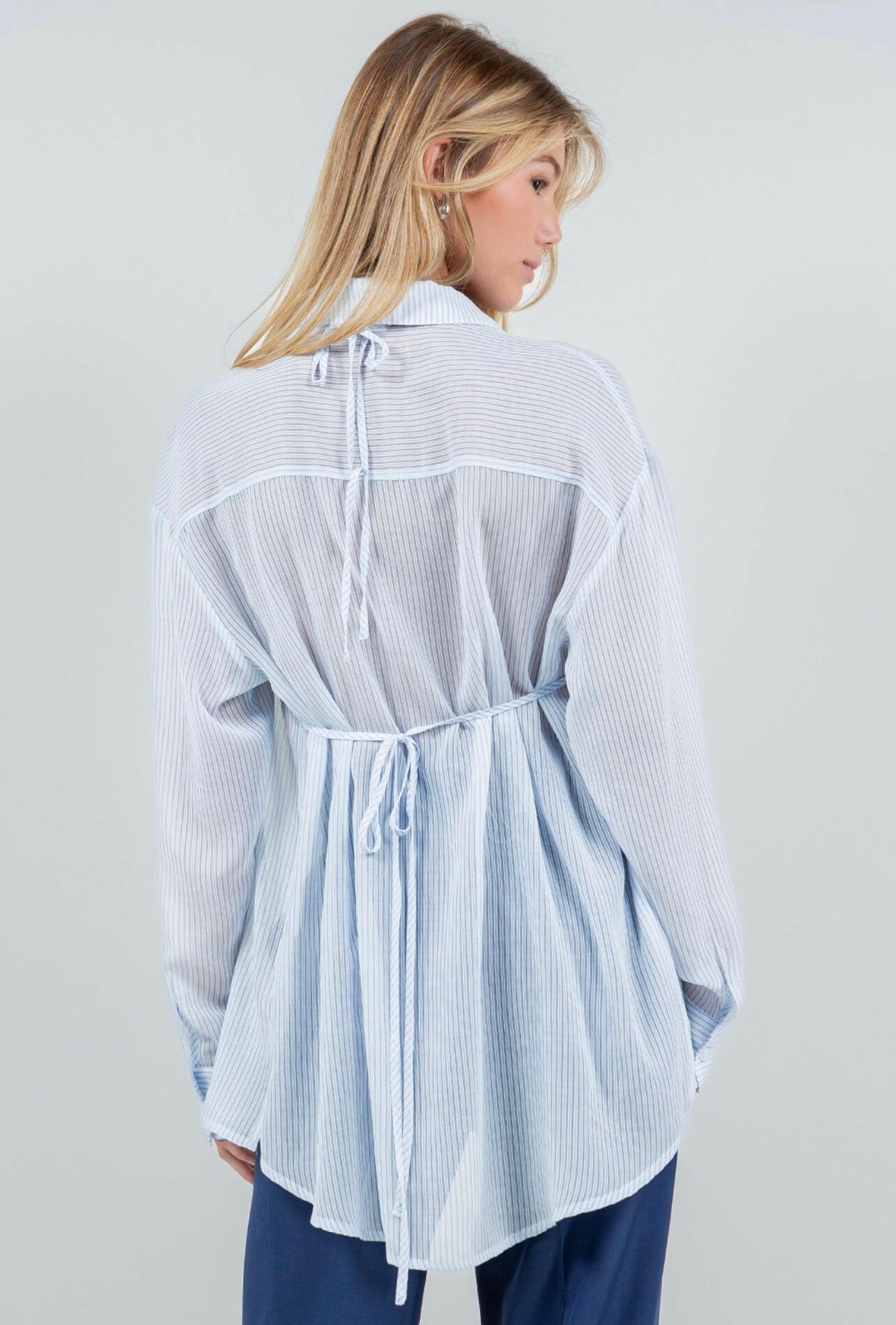 Sheer Button Up Blouse with Bikini Top - White & Blue Floral Print Women's Beach Cover Up for Summer Vacation & Pool Party