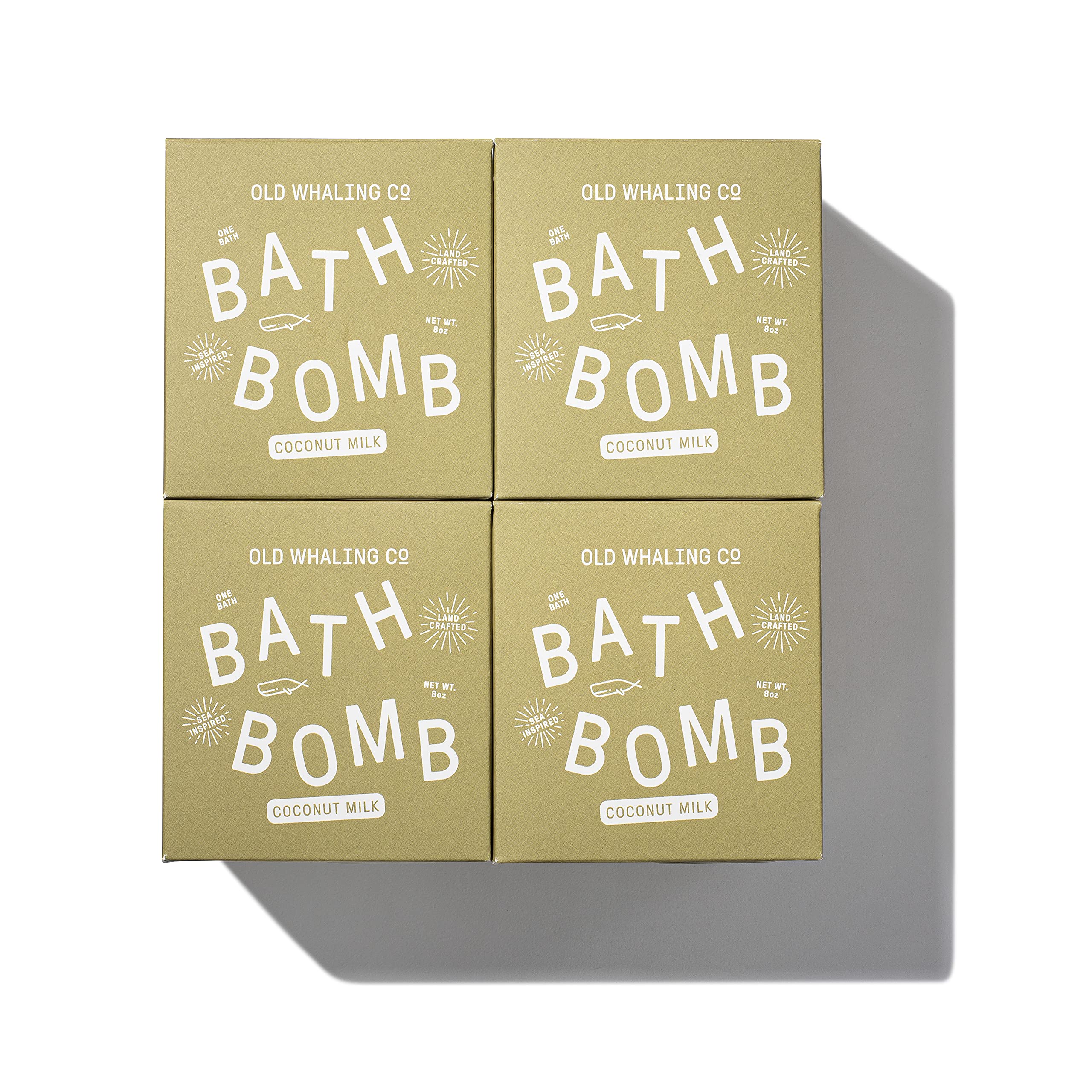 Old Whaling Co Coconut Milk Bath Bomb Set of 4 - Handmade Epsom Salt Soak for Cleansing & Moisturizing - Tropical Floral Scented Fizzing Bath Bombs (8 oz) - Perfect for Relaxation, Spa Nights & Self-Care Gifts