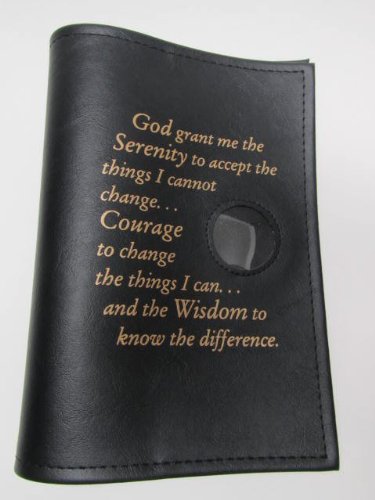 Alcoholics Anonymous AA Big Book Cover with Serenity Prayer & Medallion Holder - Black Leather Protective Case for AA Meetings, Recovery Gifts, and 12-Step Programs