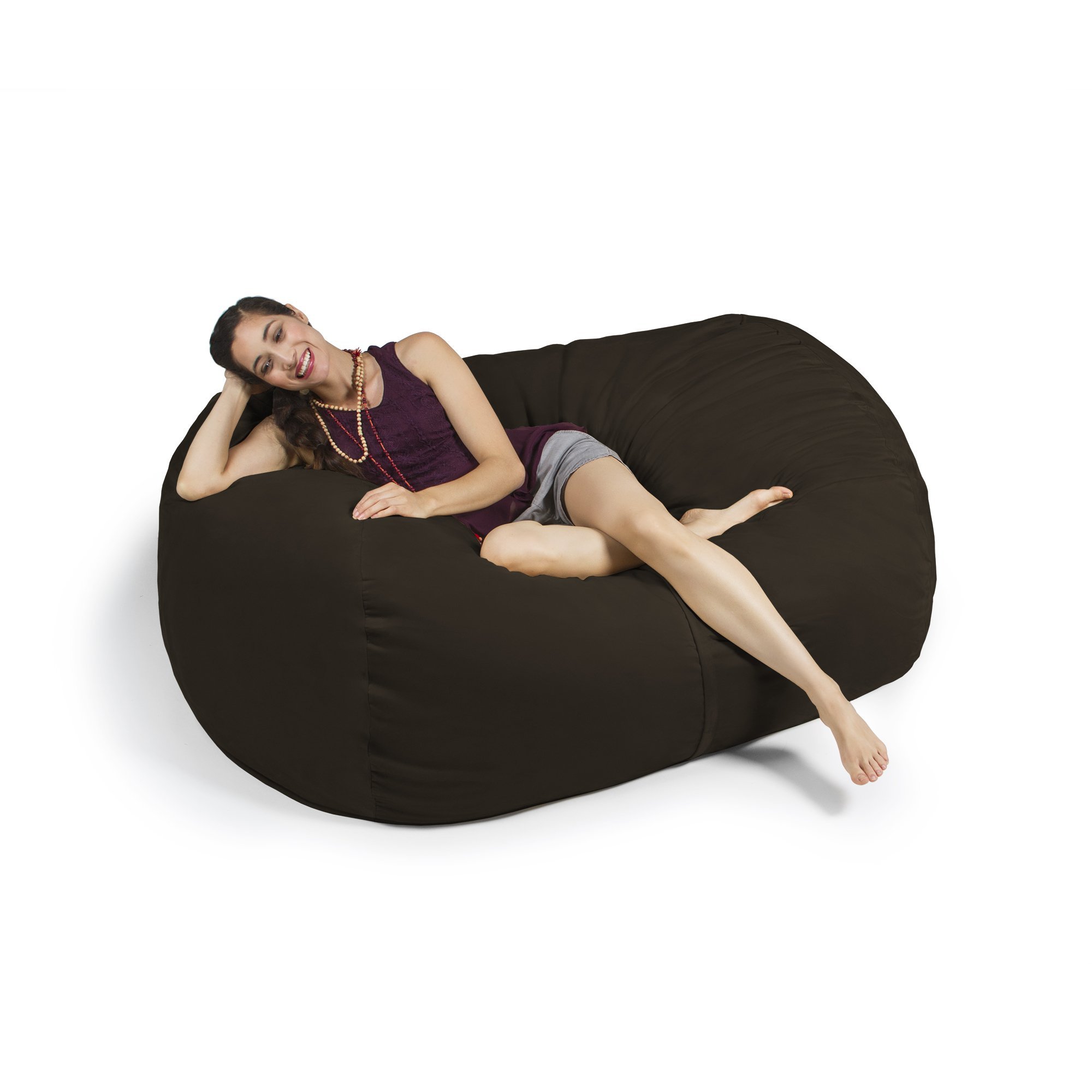 Jaxx 5.5 ft Bean Bag Loveseat - Oversized Chocolate Brown Faux Leather Sofa for Living Room, Game Room & Dorm - Comfortable Seating for Relaxing, Lounging & Movie Nights