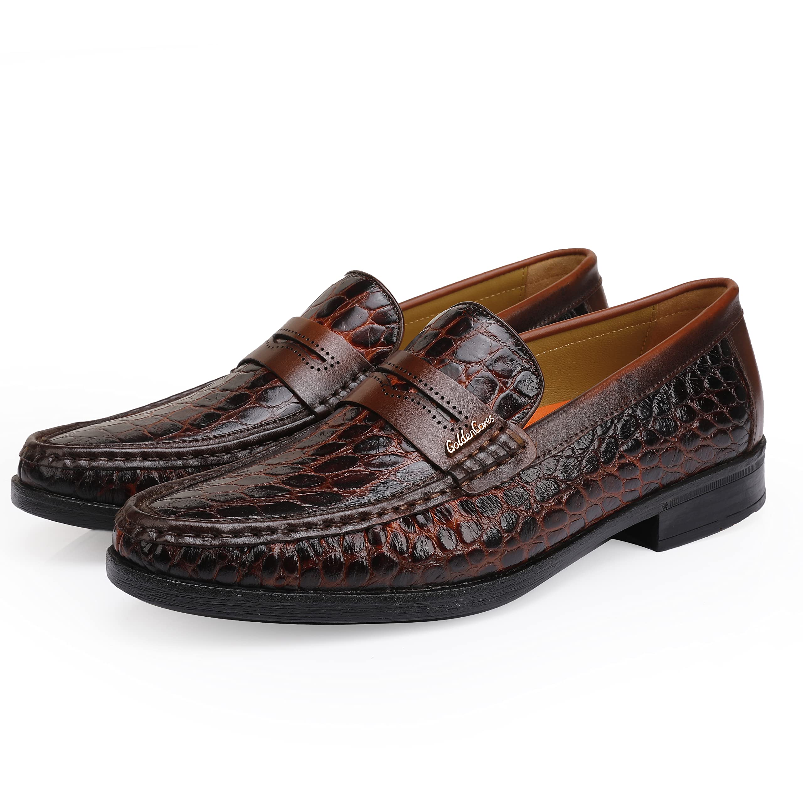 Premium Men's Leather Penny Loafers - Crocodile Print Formal Dress Shoes - Soft Slip-On Loafers for Business & Wedding - Comfortable Office & Evening Wear