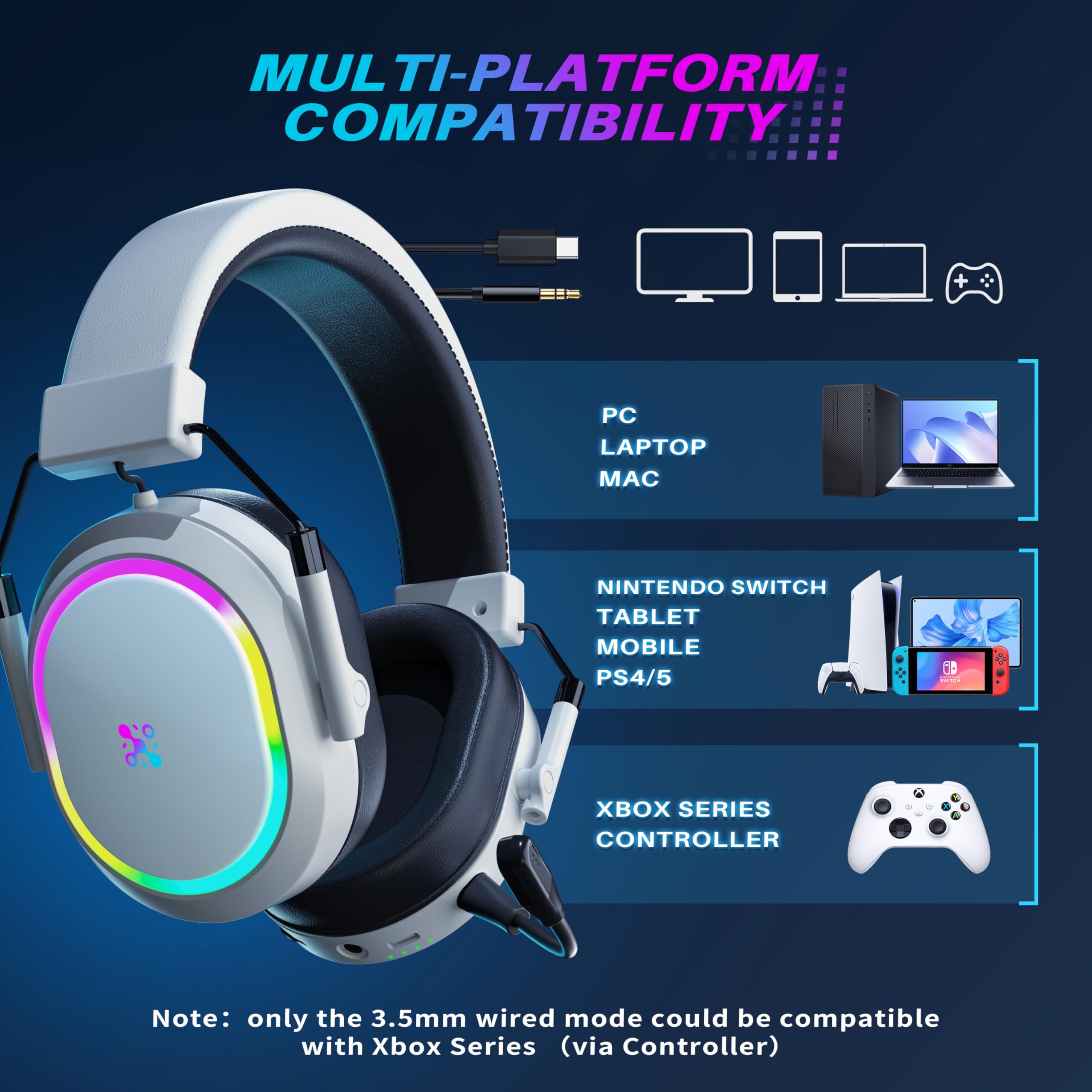Wireless Gaming Headset for PS5, PS4, PC, Switch, Mac & Mobile - Bluetooth 2.4GHz Headphones with Noise Cancelling Mic, 23ms Ultra-Low Latency, 50+ Hour Battery Life & Immersive Surround Sound - Perfect for Competitive Gaming, Streaming & Late-Night Sessions