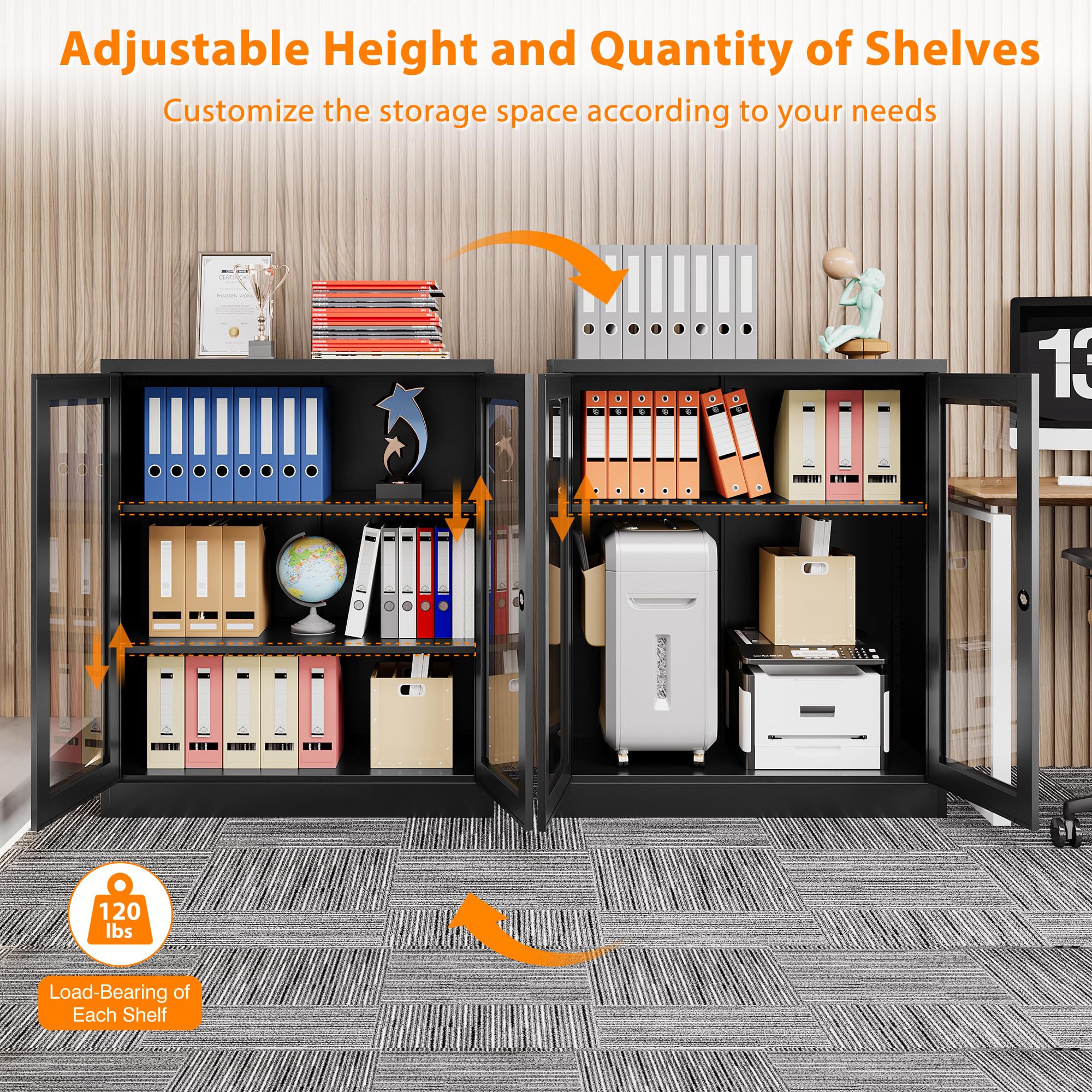 Metal Storage Cabinet with Lock - Office & Home File Organizer with Acrylic Doors & Adjustable Shelves - Secure Document Storage for Office, Home, Hospital (Black) - Perfect for Organizing Files, Supplies & Medical Records