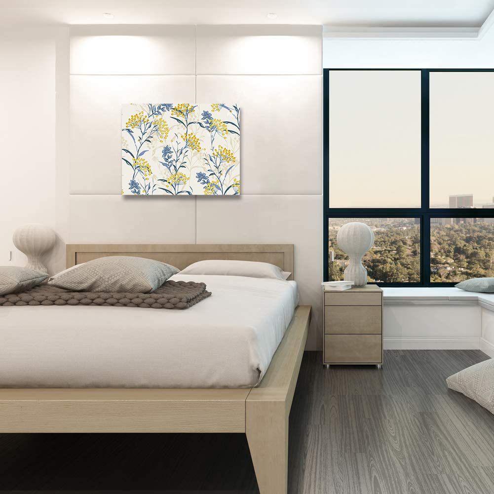 Summer Fresh Blue Yellow Flower Oil Painting on Canvas - Stretched and Framed Floral Wall Art for Bedroom, Living Room, Bathroom Decor | Perfect for Home, Office & Gift Giving