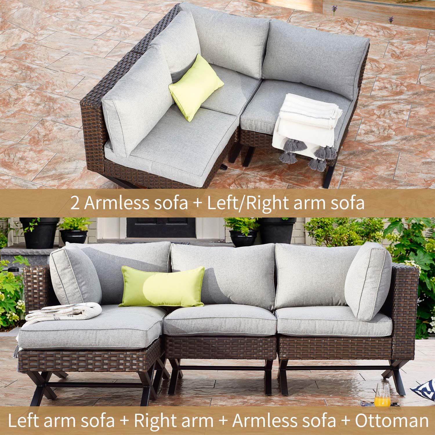 PatioFestival Modern Outdoor Furniture Set - 6-Piece X-Shape Leg Conversation Set with All-Weather Frame for Patio, Garden & Backyard Relaxation